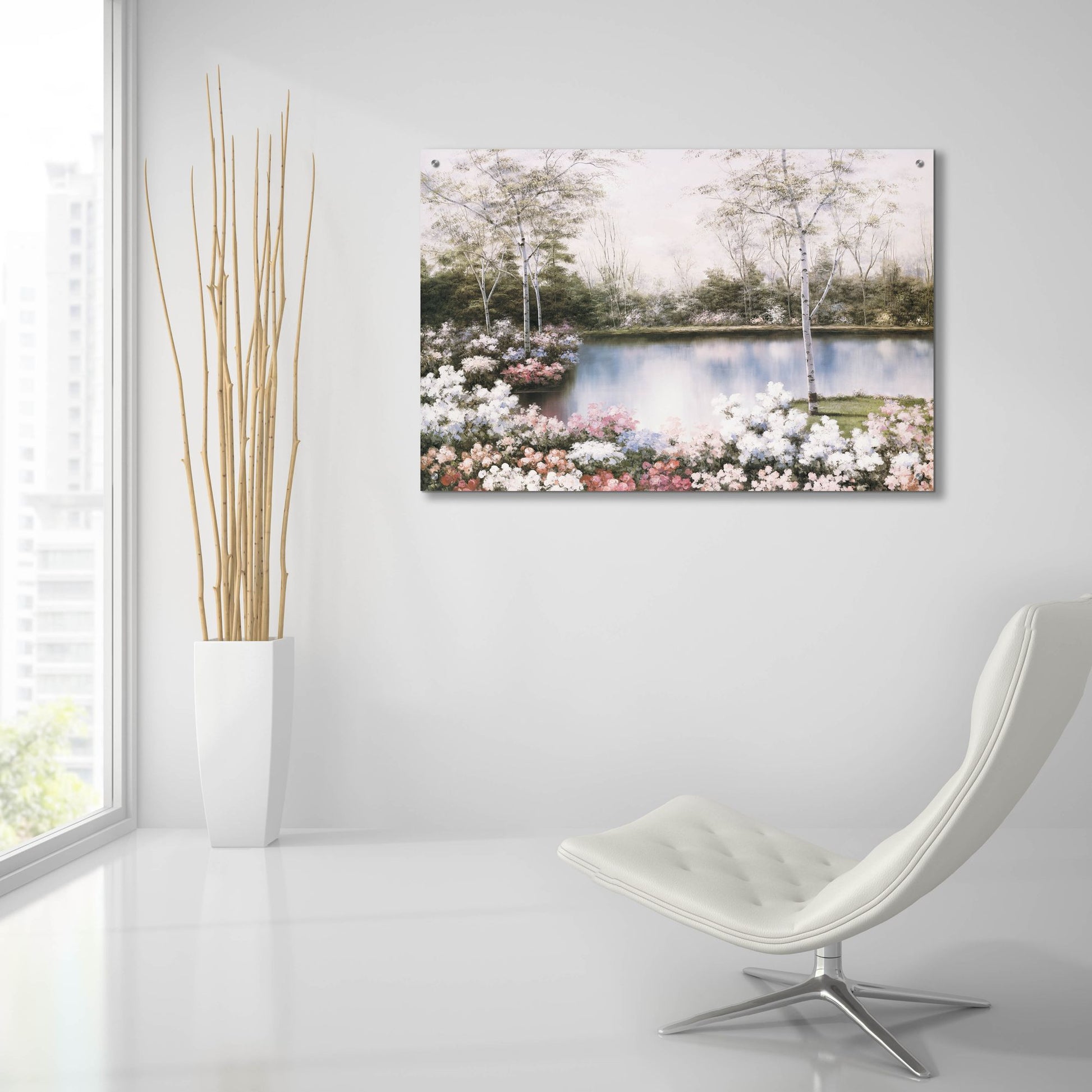 Epic Art ' White Birches' by Diane Romanello, Acrylic Glass Wall Art,36x24