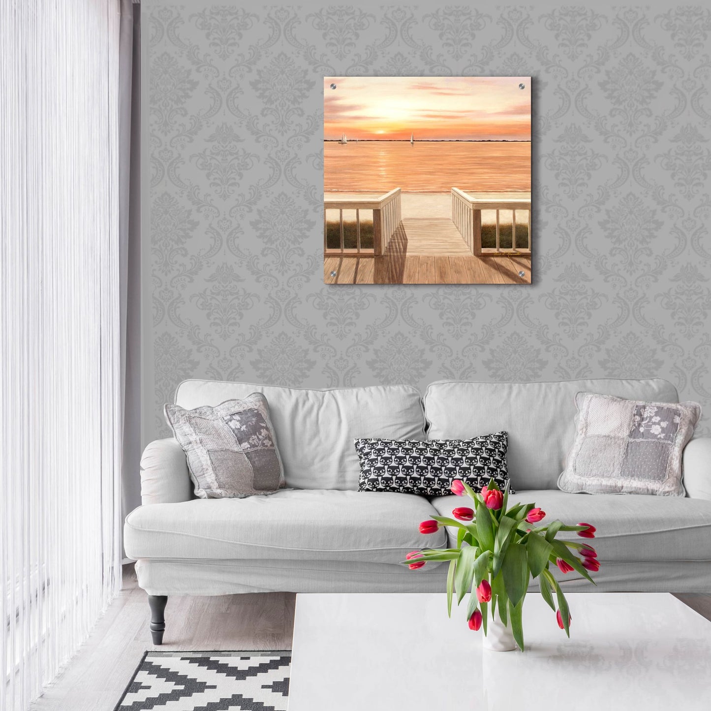 Epic Art ' Sunset Deck' by Diane Romanello, Acrylic Glass Wall Art,24x24