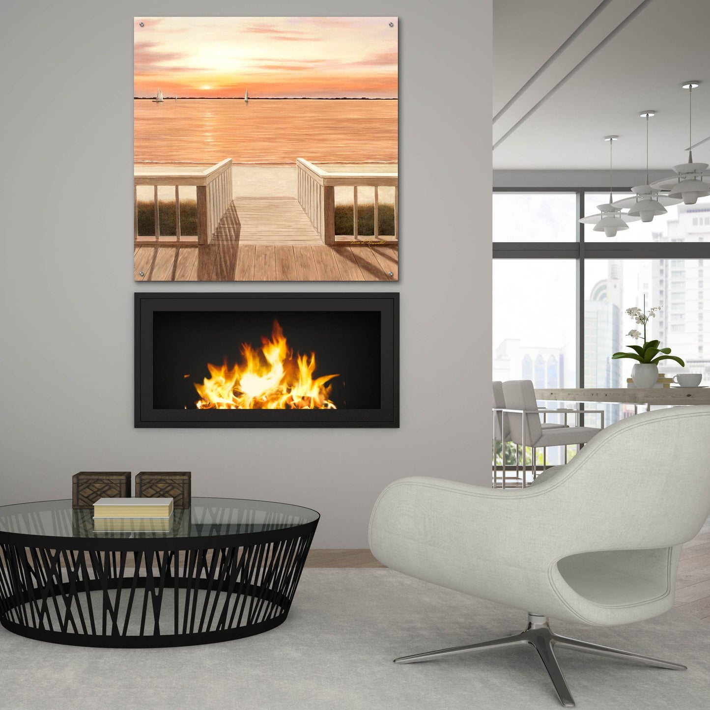 Epic Art ' Sunset Deck' by Diane Romanello, Acrylic Glass Wall Art,36x36