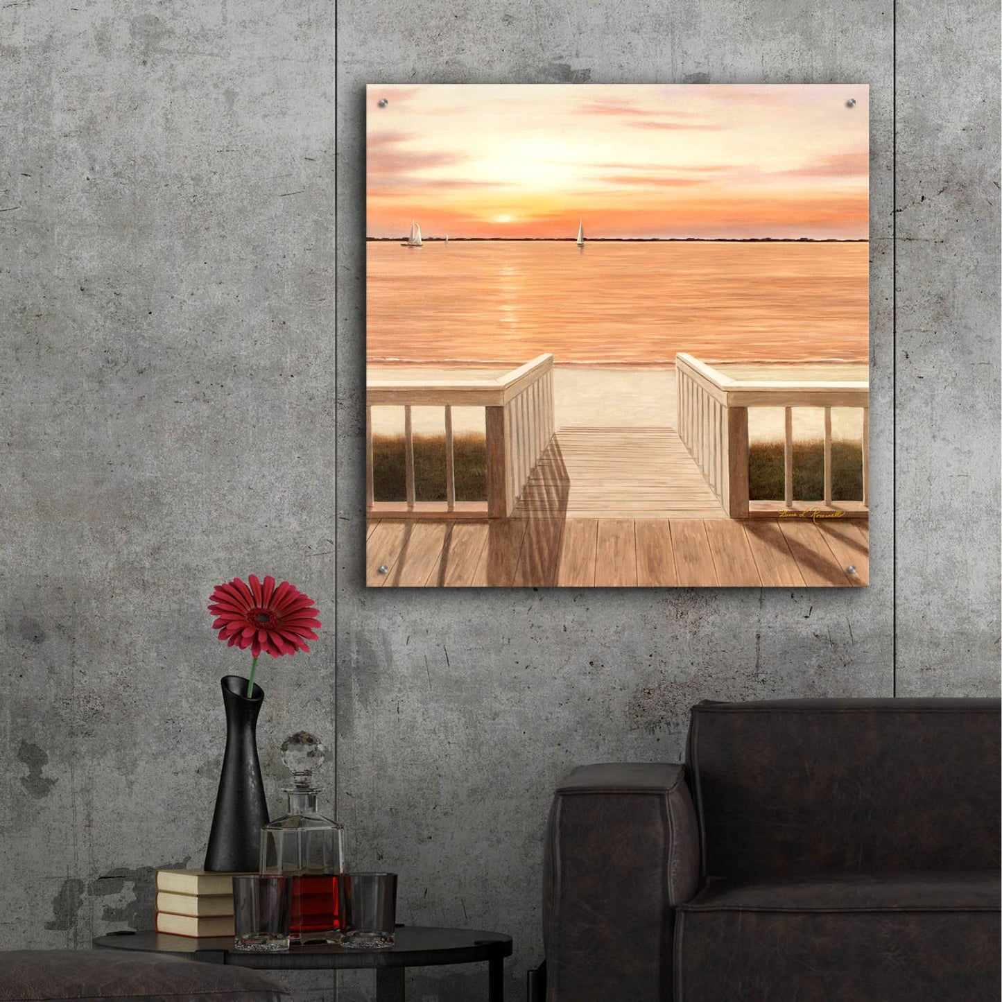 Epic Art ' Sunset Deck' by Diane Romanello, Acrylic Glass Wall Art,36x36