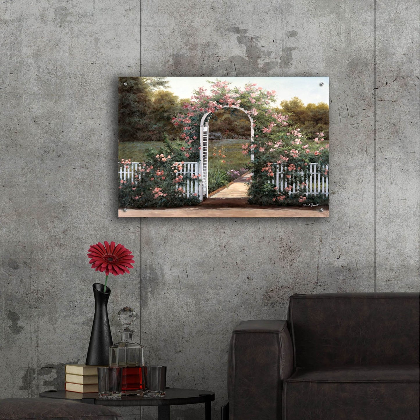 Epic Art ' Rose Trellis' by Diane Romanello, Acrylic Glass Wall Art,36x24