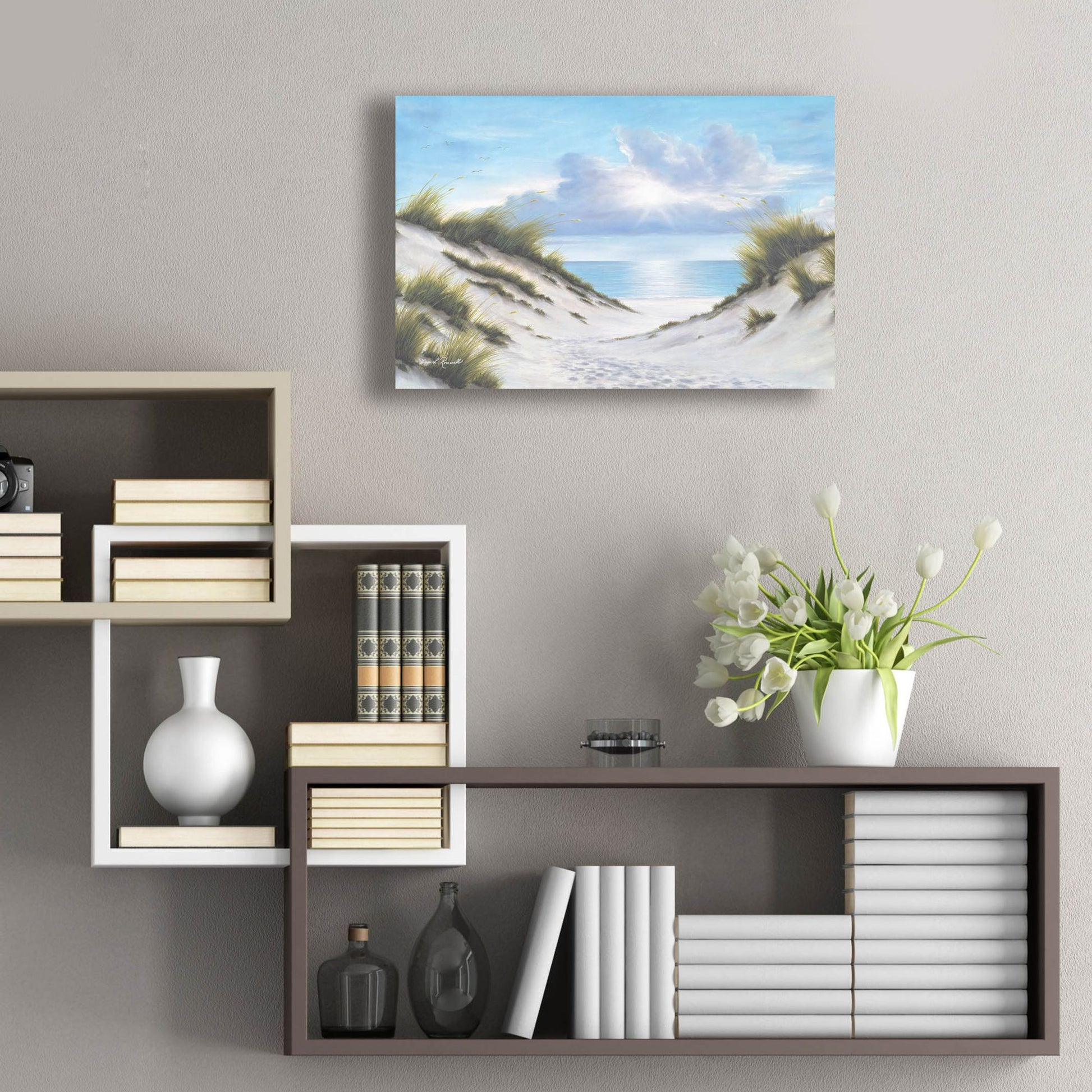 Epic Art ' Sand and Sea' by Diane Romanello, Acrylic Glass Wall Art,24x16