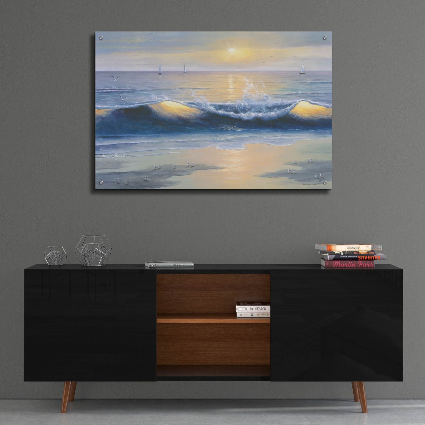 Epic Art ' Blue Waves' by Diane Romanello, Acrylic Glass Wall Art,36x24