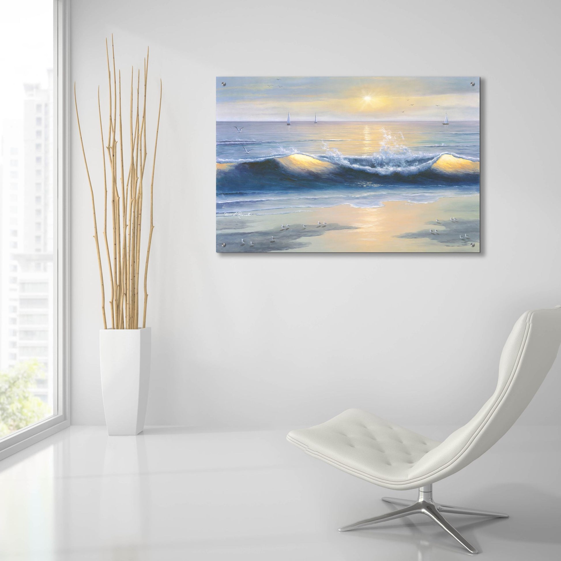 Epic Art ' Blue Waves' by Diane Romanello, Acrylic Glass Wall Art,36x24