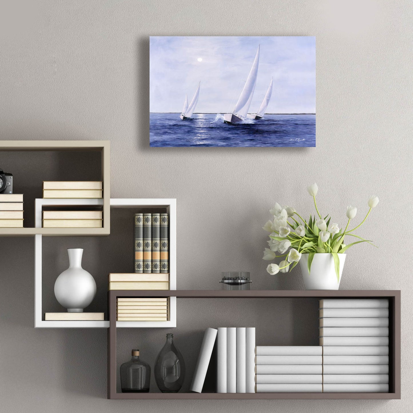 Epic Art ' Blue Sails' by Diane Romanello, Acrylic Glass Wall Art,24x16