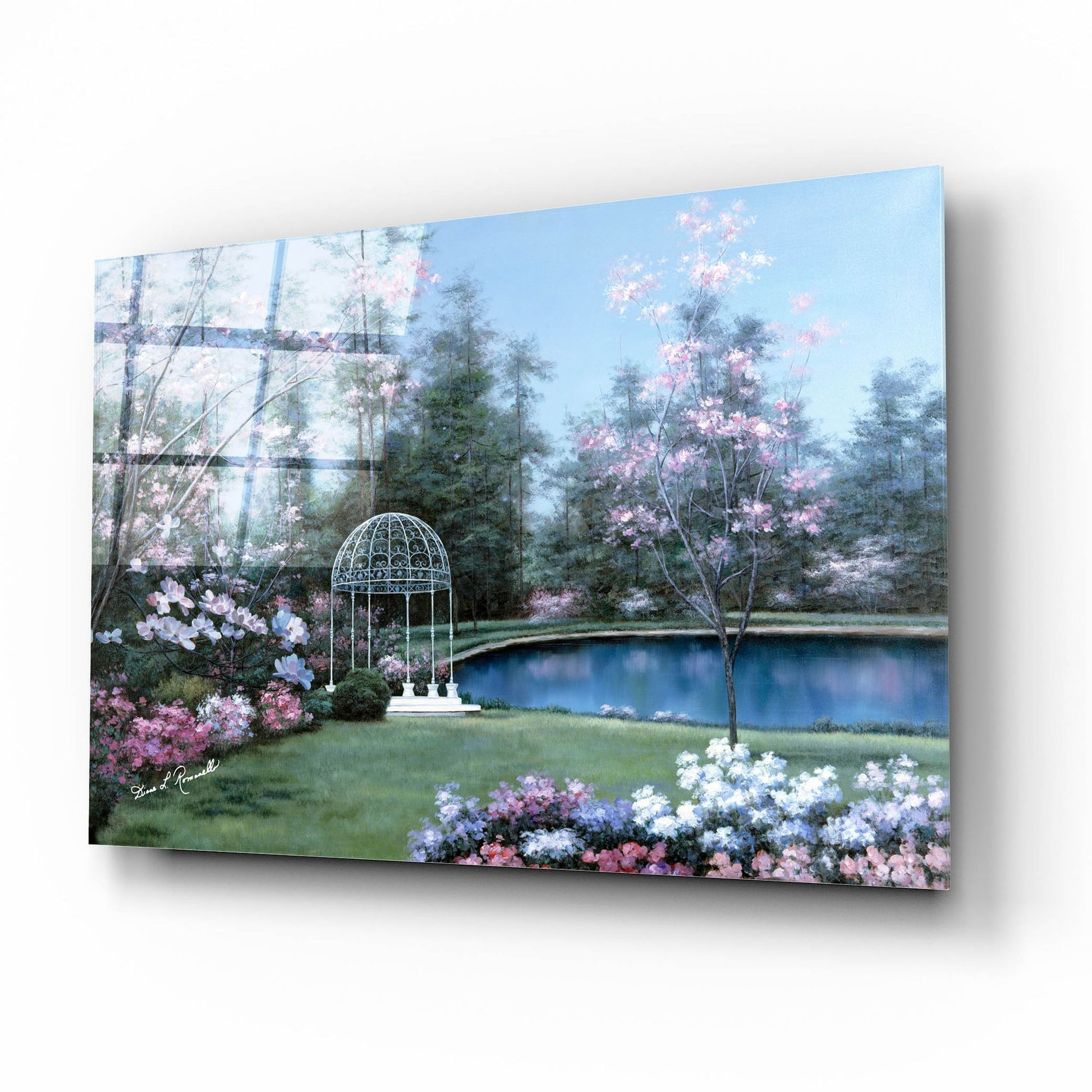 Epic Art ' Lakeside Gazebo' by Diane Romanello, Acrylic Glass Wall Art,16x12