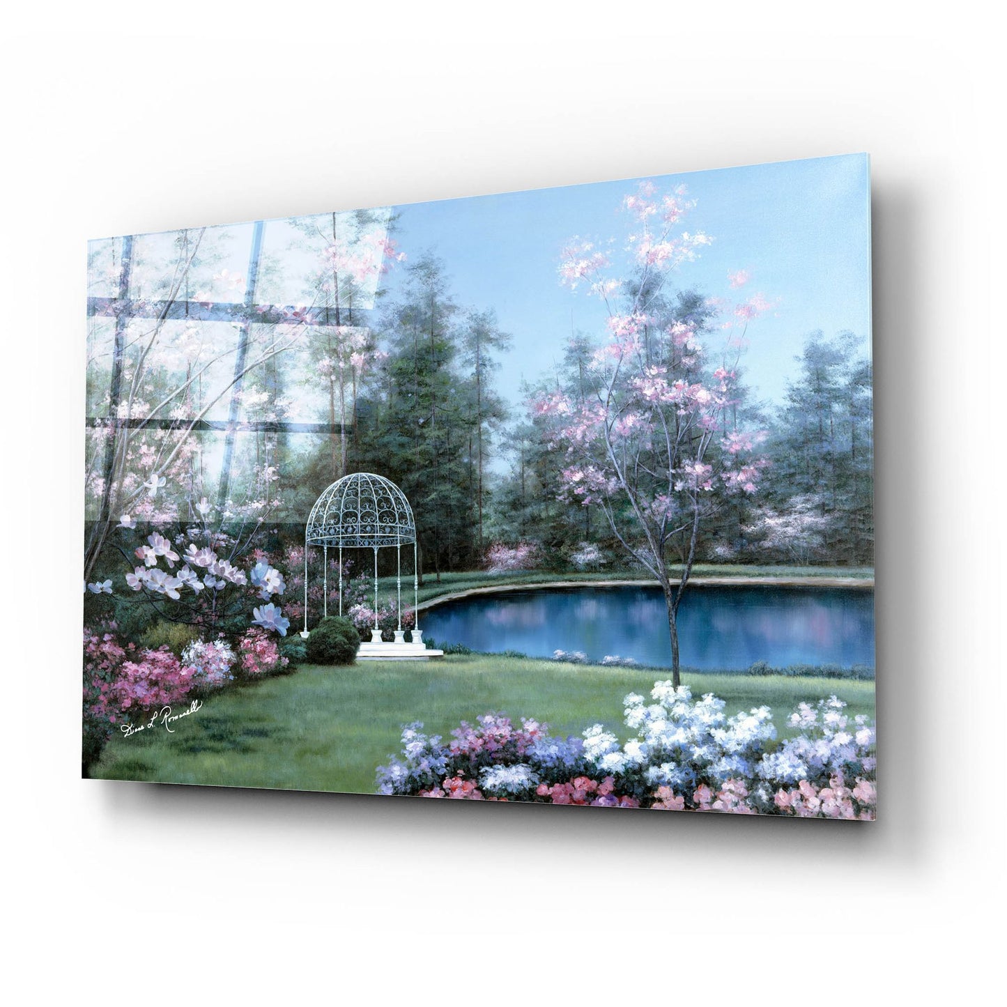 Epic Art ' Lakeside Gazebo' by Diane Romanello, Acrylic Glass Wall Art,24x16