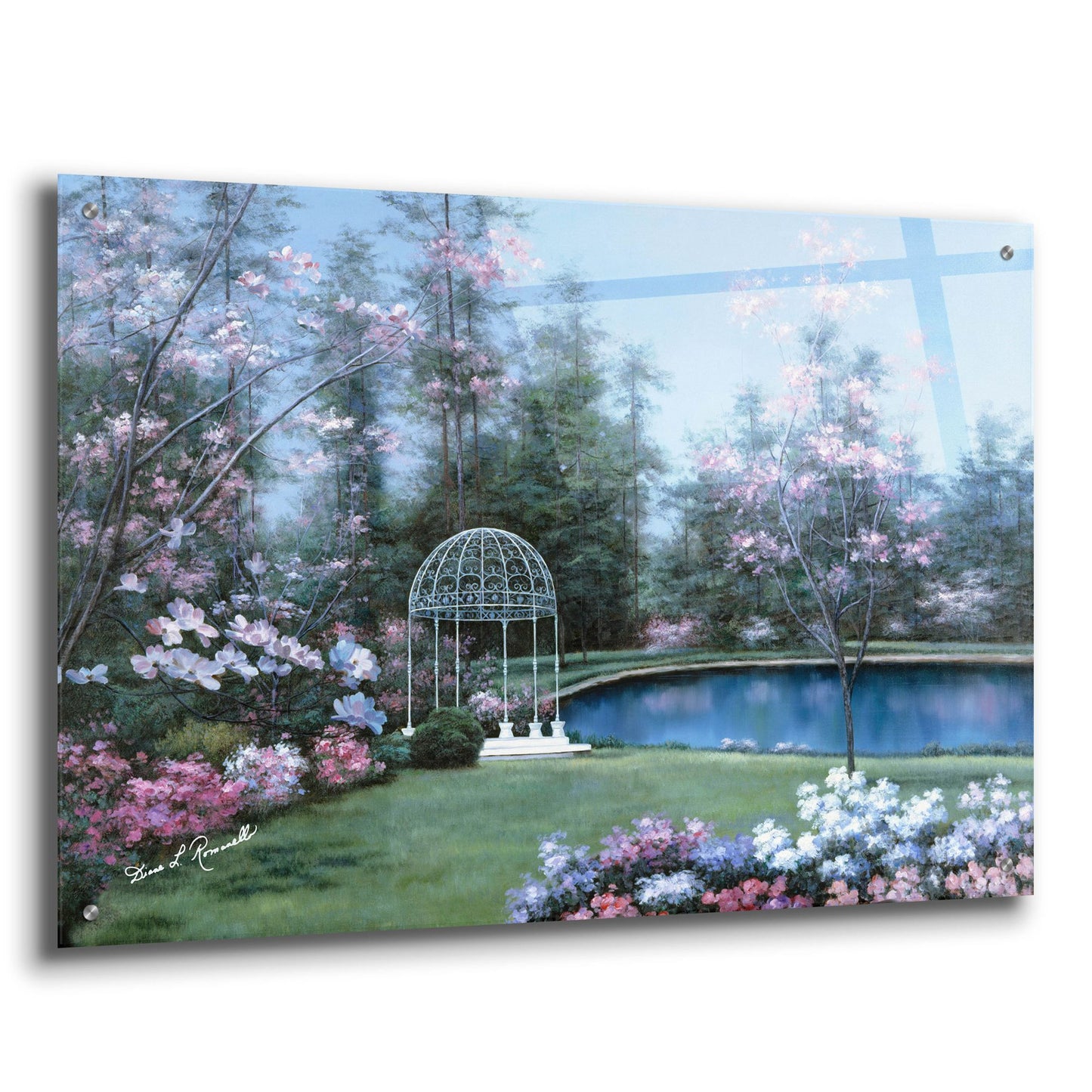 Epic Art ' Lakeside Gazebo' by Diane Romanello, Acrylic Glass Wall Art,36x24