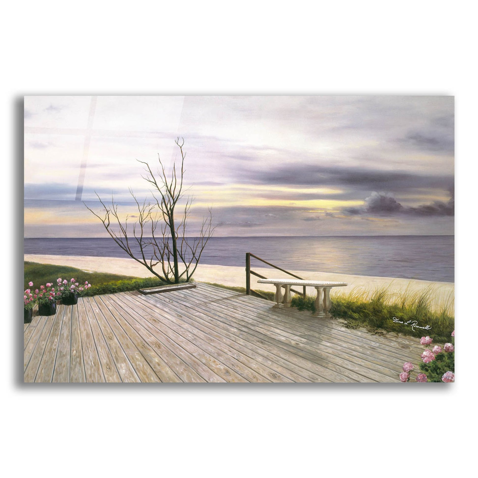 Epic Art ' Sunset & Flowers' by Diane Romanello, Acrylic Glass Wall Art,16x12