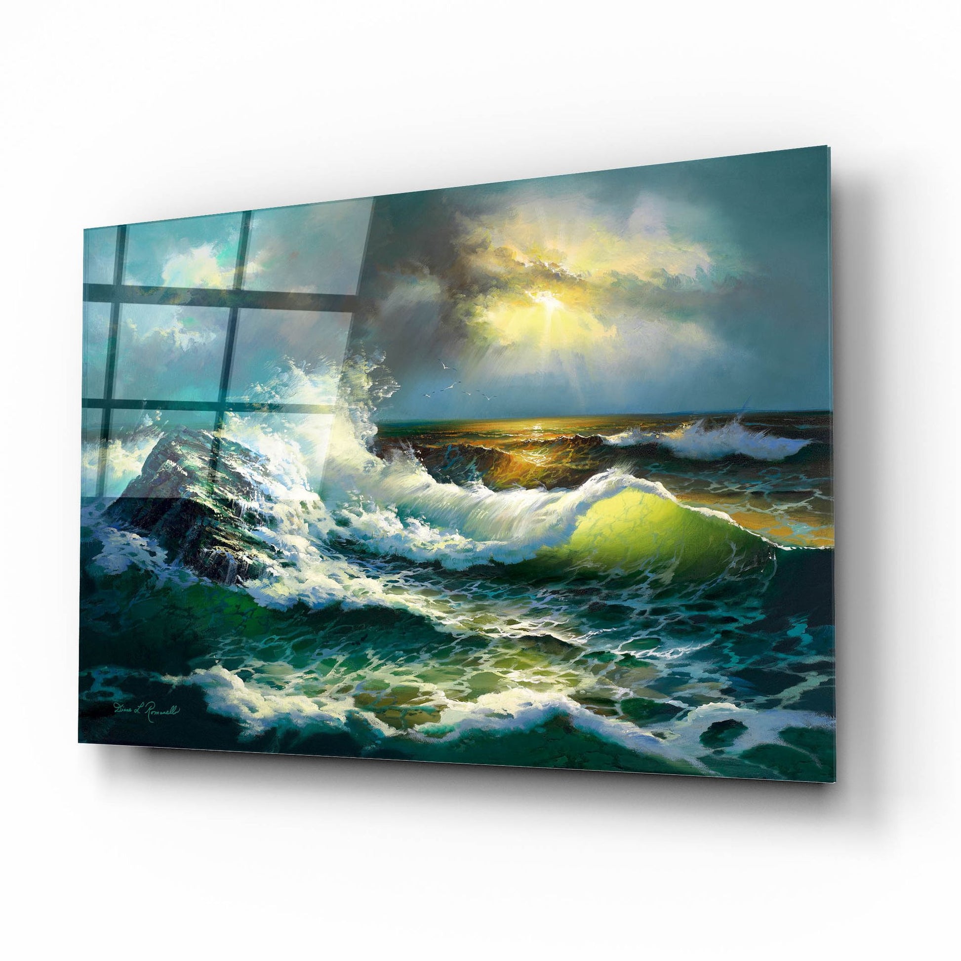 Epic Art ' Ocean Waves' by Diane Romanello, Acrylic Glass Wall Art,16x12