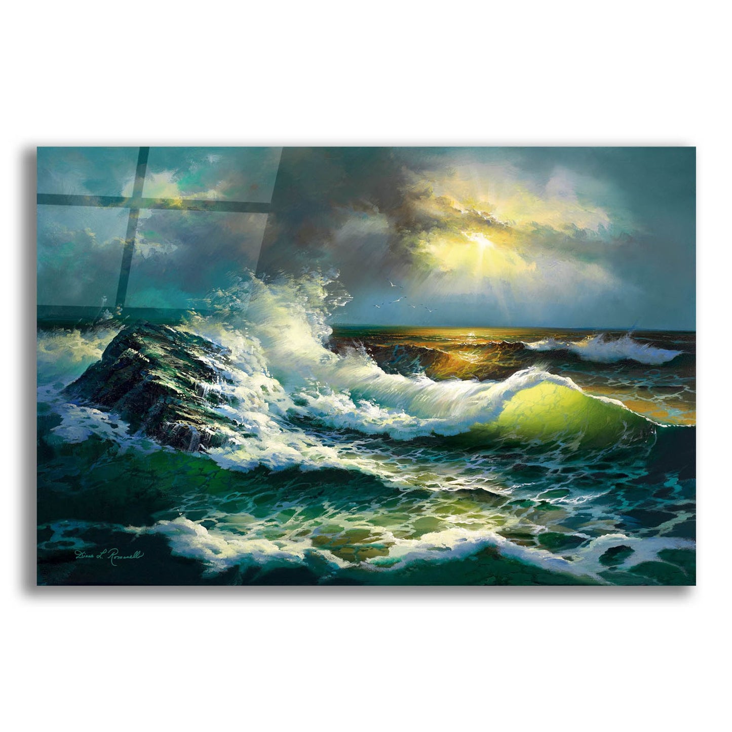 Epic Art ' Ocean Waves' by Diane Romanello, Acrylic Glass Wall Art,16x12