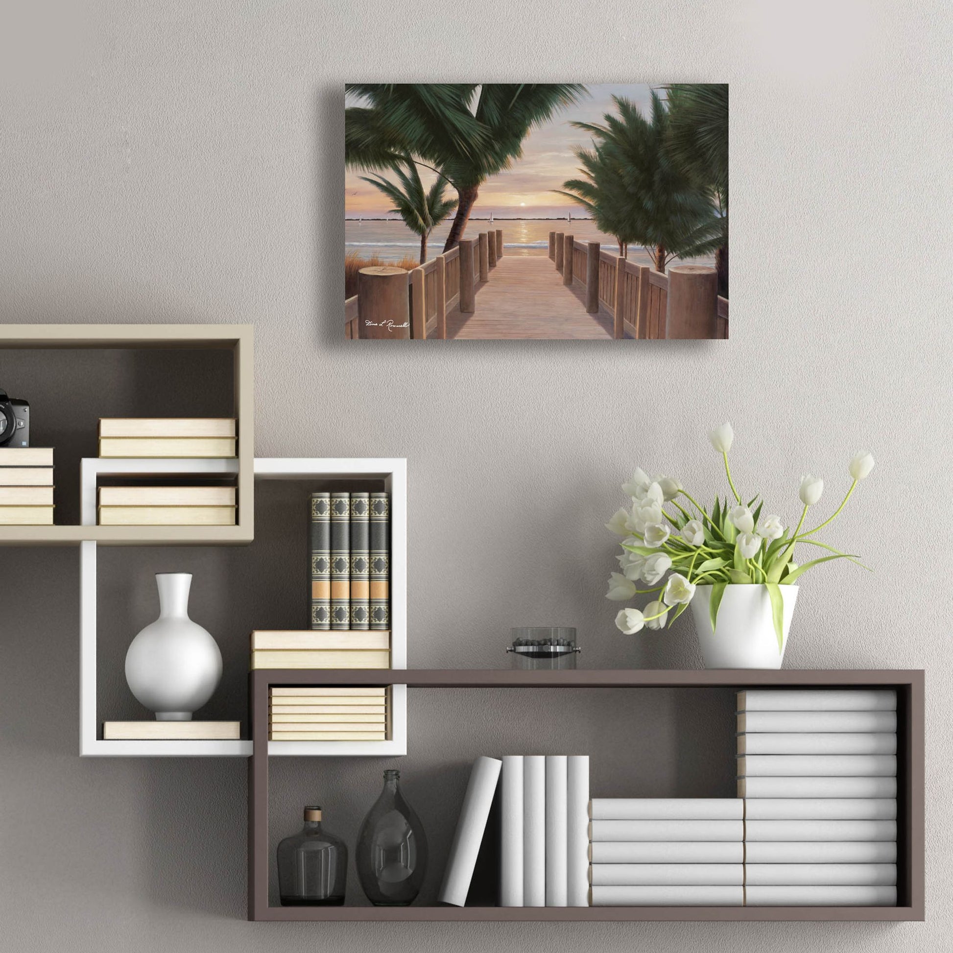 Epic Art ' Palm Promenade' by Diane Romanello, Acrylic Glass Wall Art,24x16