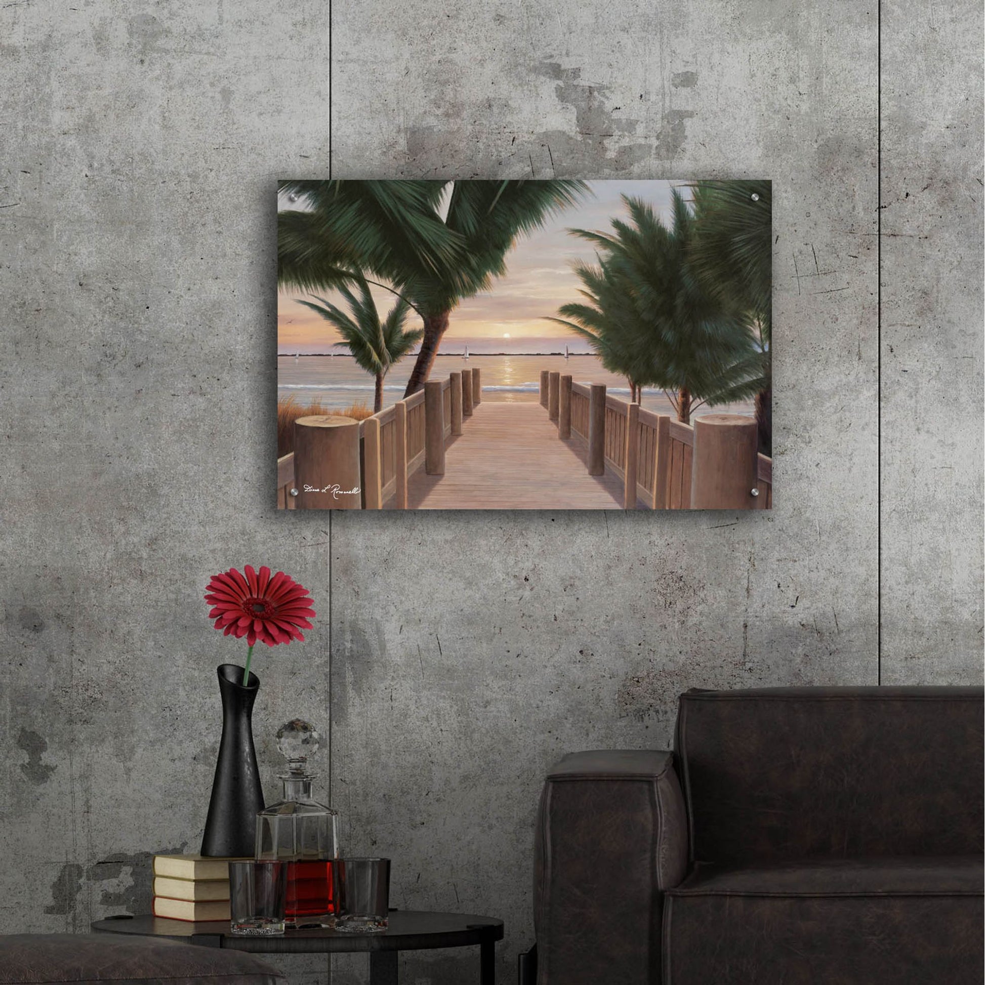 Epic Art ' Palm Promenade' by Diane Romanello, Acrylic Glass Wall Art,36x24