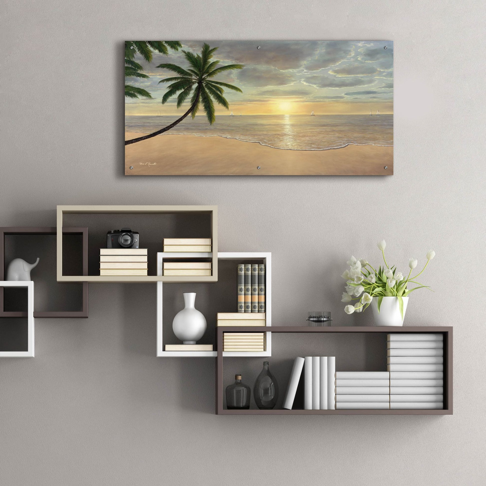 Epic Art ' Beach Bliss' by Diane Romanello, Acrylic Glass Wall Art,48x24