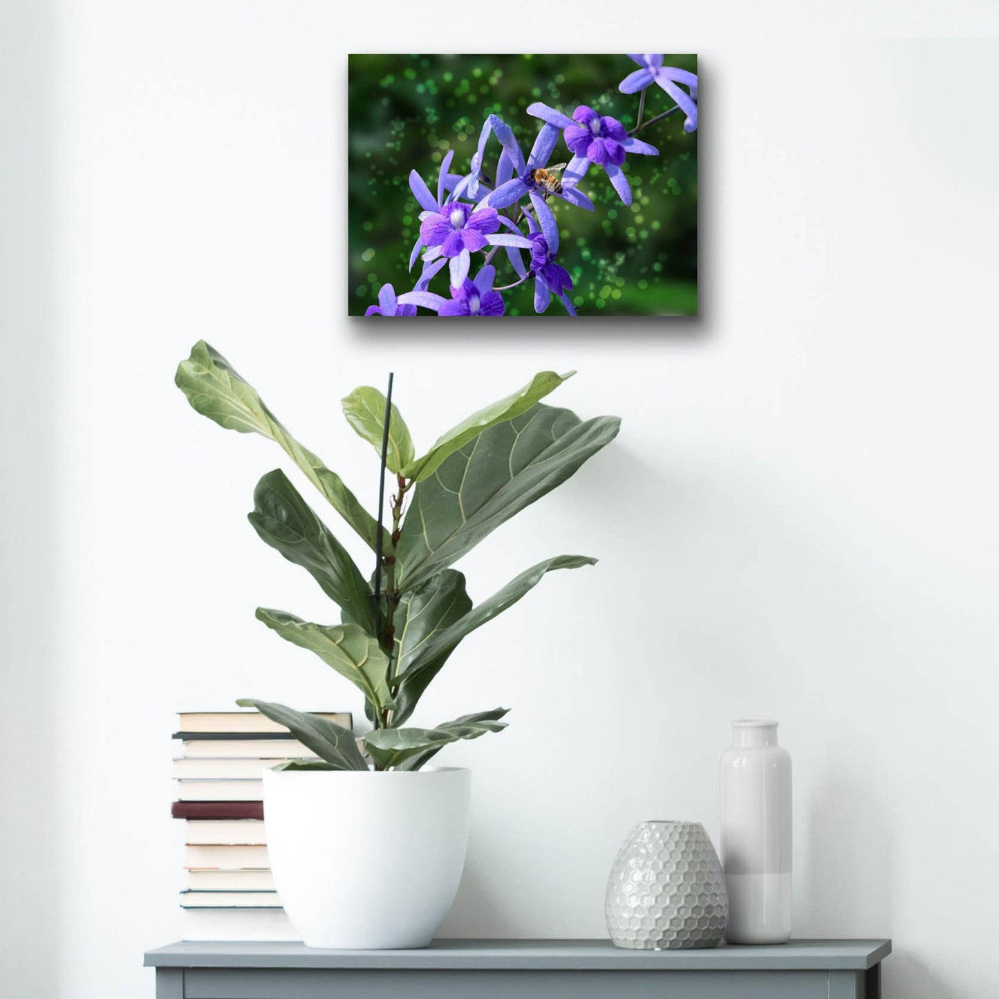 Epic Art ' Bee and Purple Flowers' by Don Spears, Acrylic Glass Wall Art,16x12