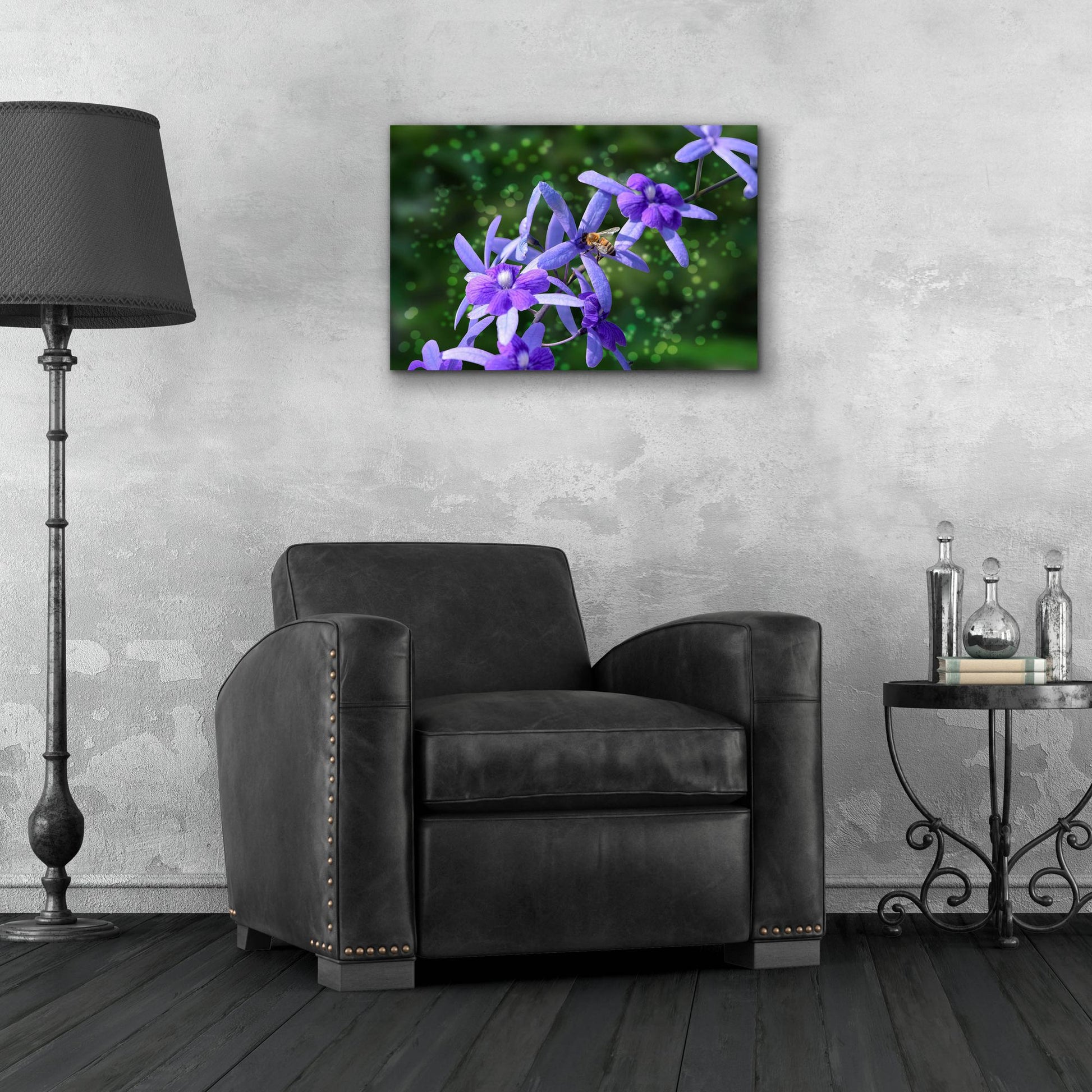 Epic Art ' Bee and Purple Flowers' by Don Spears, Acrylic Glass Wall Art,24x16