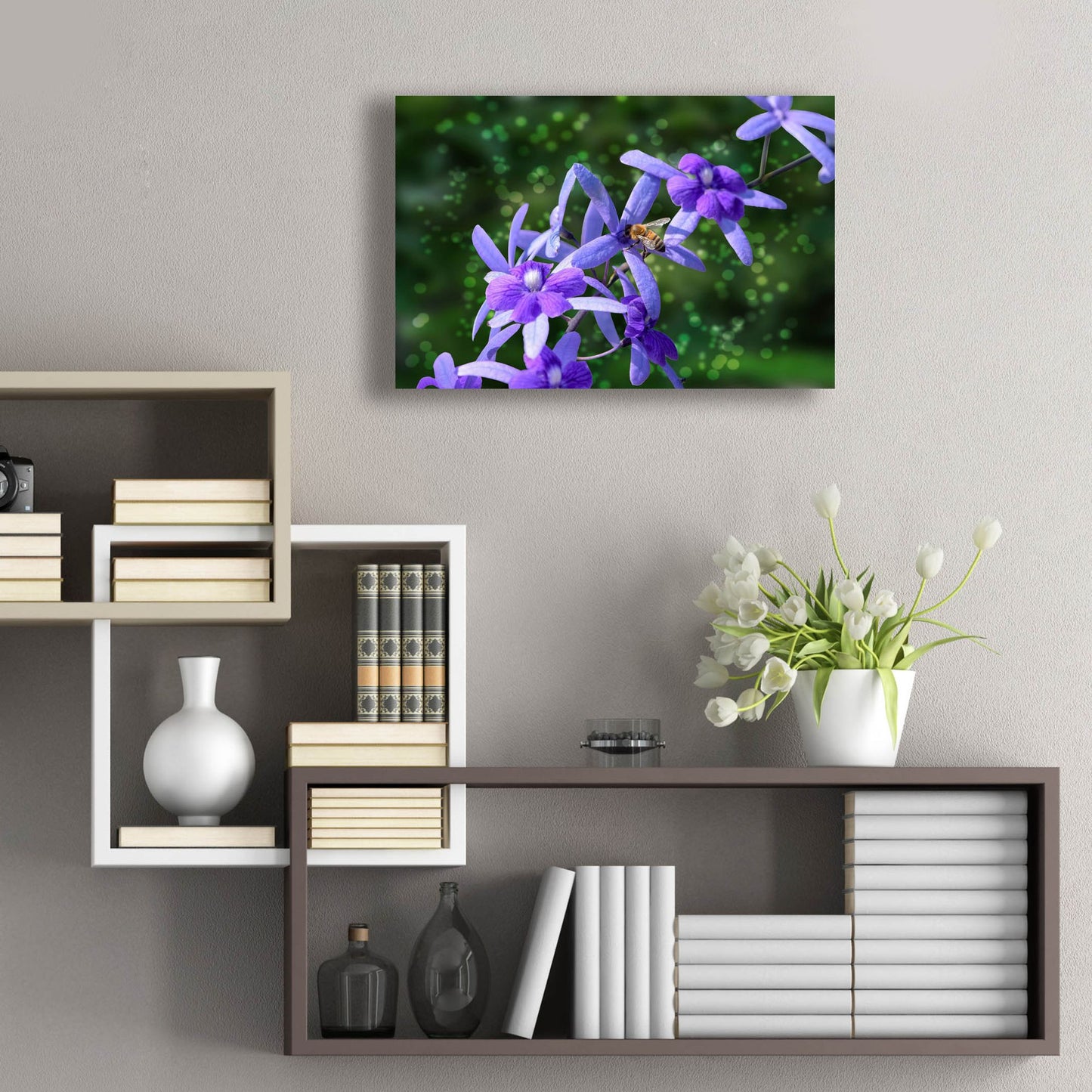 Epic Art ' Bee and Purple Flowers' by Don Spears, Acrylic Glass Wall Art,24x16