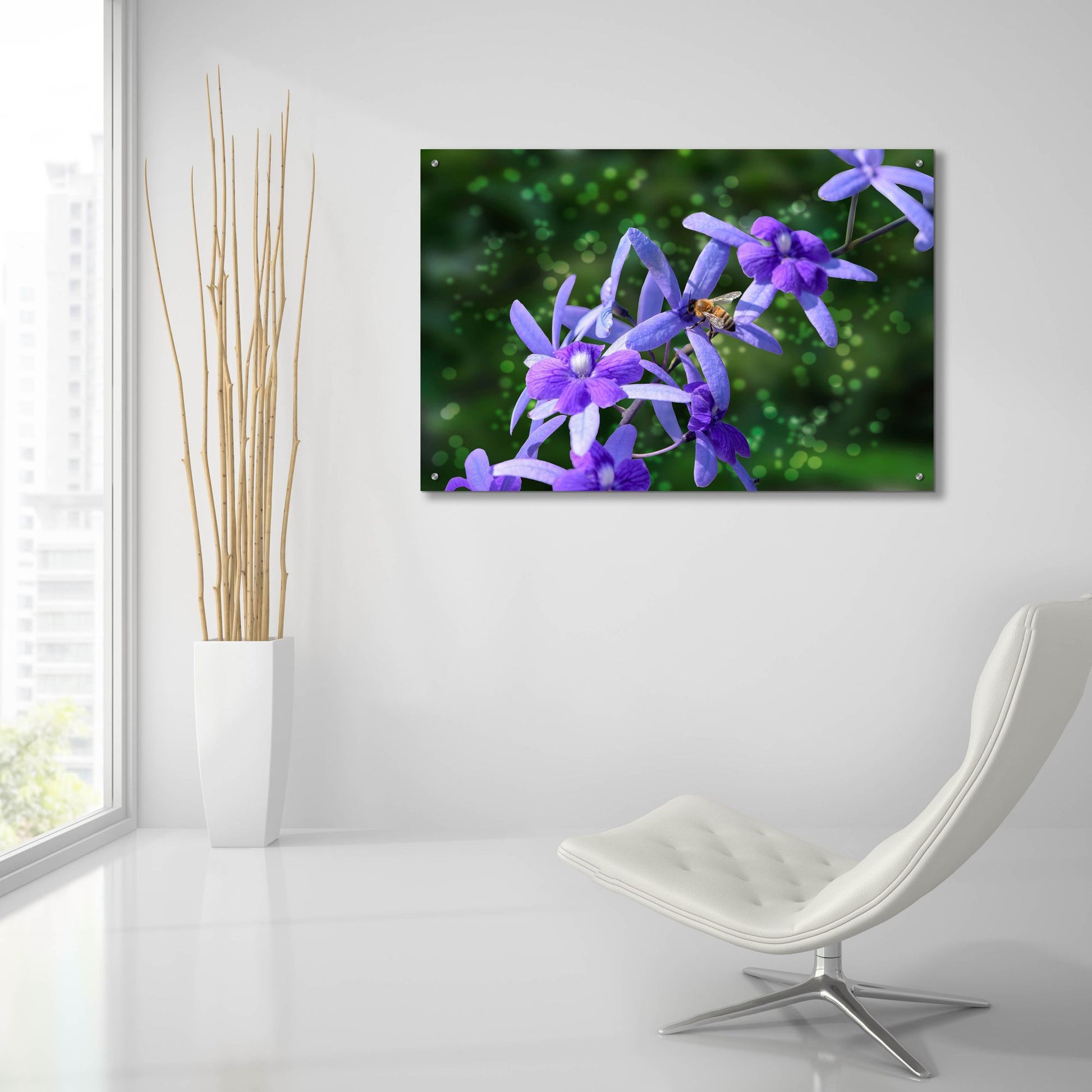 Epic Art ' Bee and Purple Flowers' by Don Spears, Acrylic Glass Wall Art,36x24