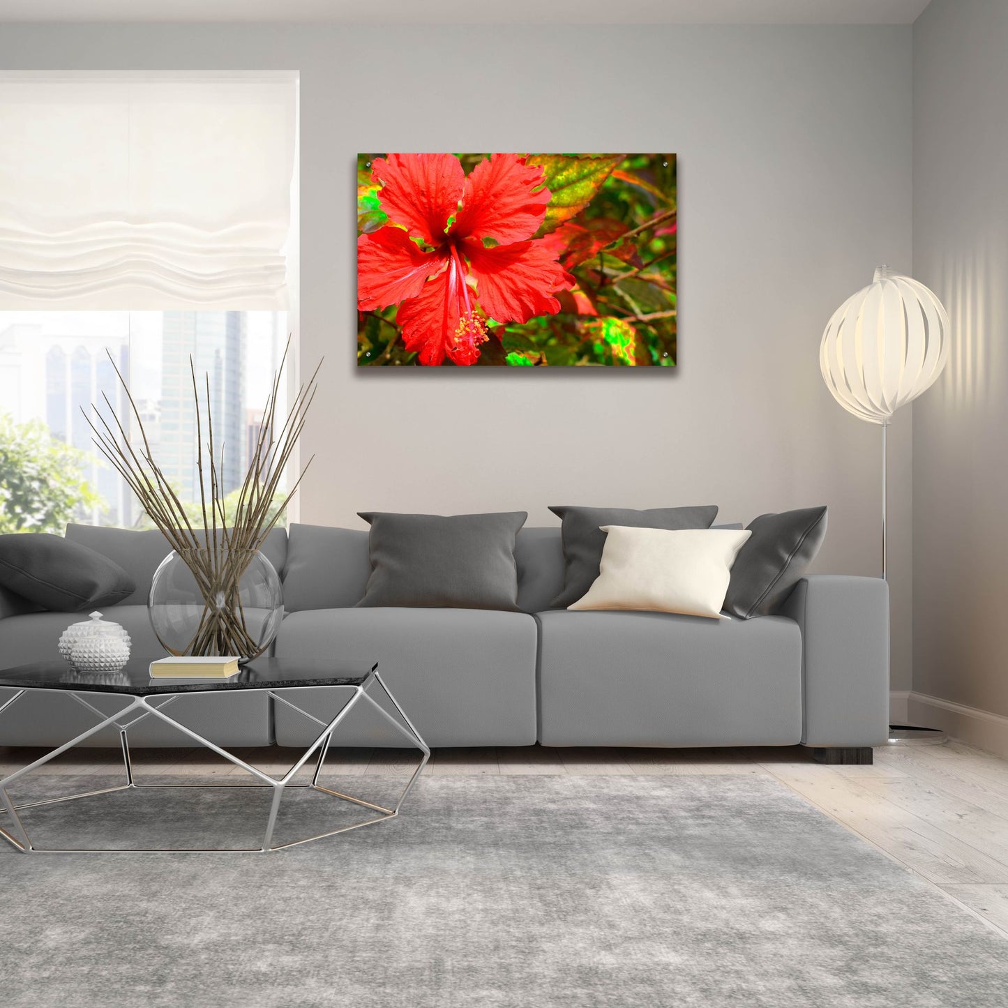 Epic Art ' Red Hibiscus' by Don Spears, Acrylic Glass Wall Art,36x24