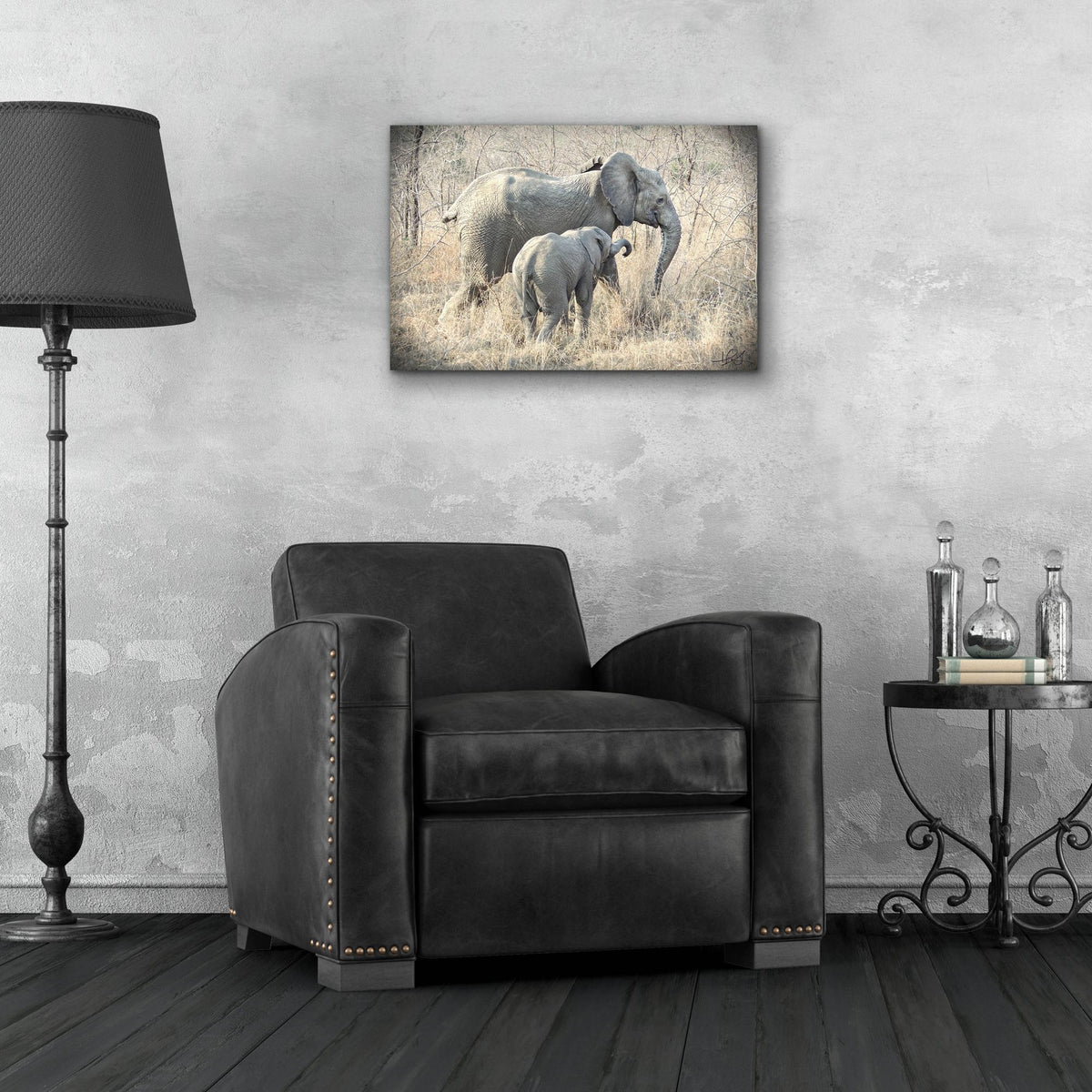 Epic Art ' Elephants' by Helene Sobol, Acrylic Glass Wall Art,24x16