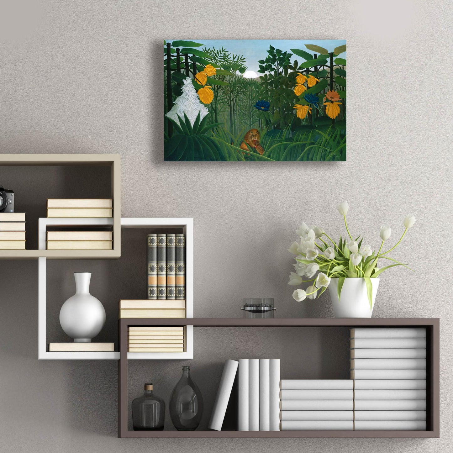 Epic Art ' The Repast of the Lion, 1907' by Henri Rousseau, Acrylic Glass Wall Art,24x16