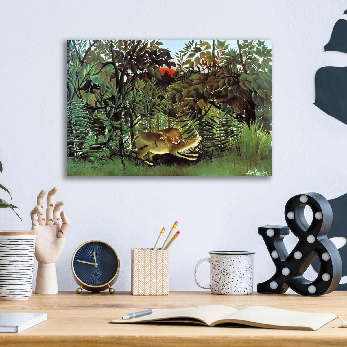 Epic Art ' The Hungry Lion, 1905' by Henri Rousseau, Acrylic Glass Wall Art,16x12