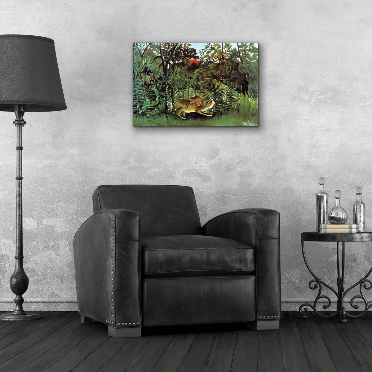Epic Art ' The Hungry Lion, 1905' by Henri Rousseau, Acrylic Glass Wall Art,24x16