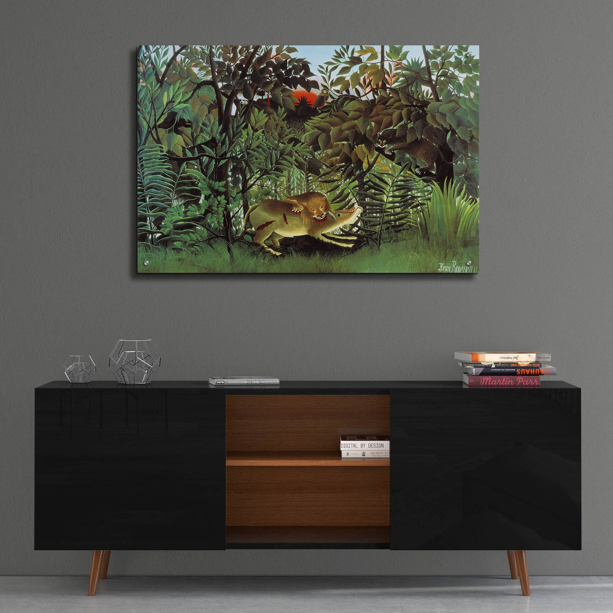 Epic Art ' The Hungry Lion, 1905' by Henri Rousseau, Acrylic Glass Wall Art,36x24