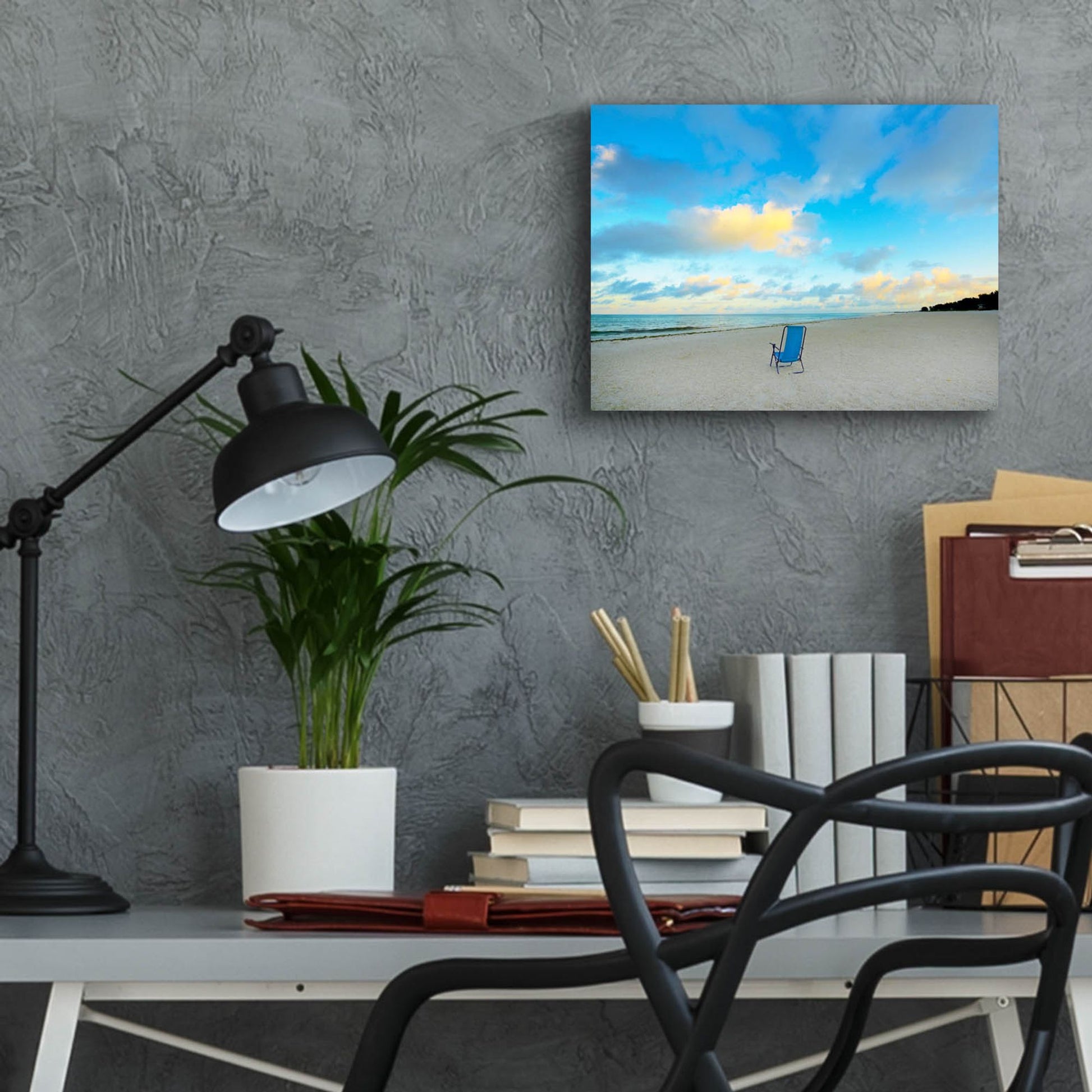 Epic Art ' Chair On Beach' by Jack Reed, Acrylic Glass Wall Art,16x12