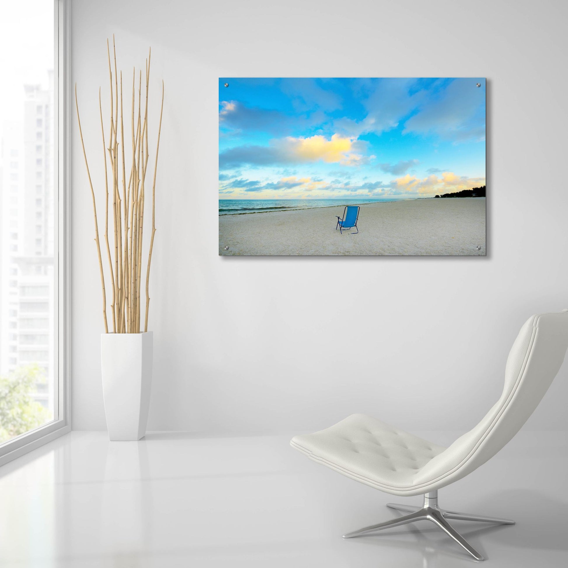 Epic Art ' Chair On Beach' by Jack Reed, Acrylic Glass Wall Art,36x24