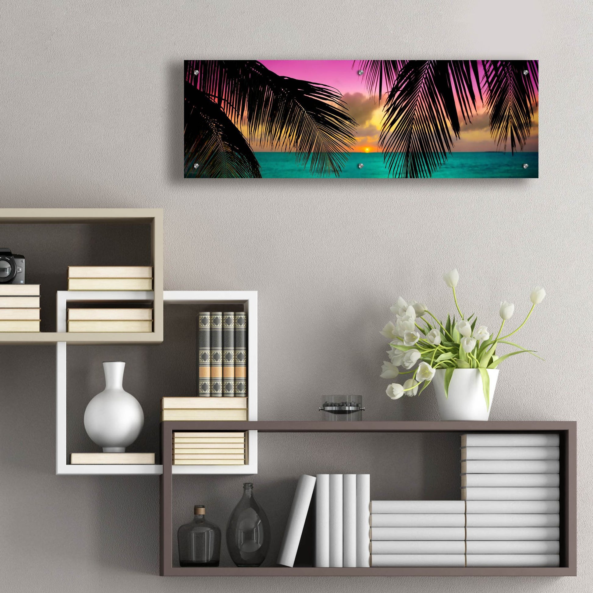 Epic Art ' Sun Palms' by Jack Reed, Acrylic Glass Wall Art,36x12