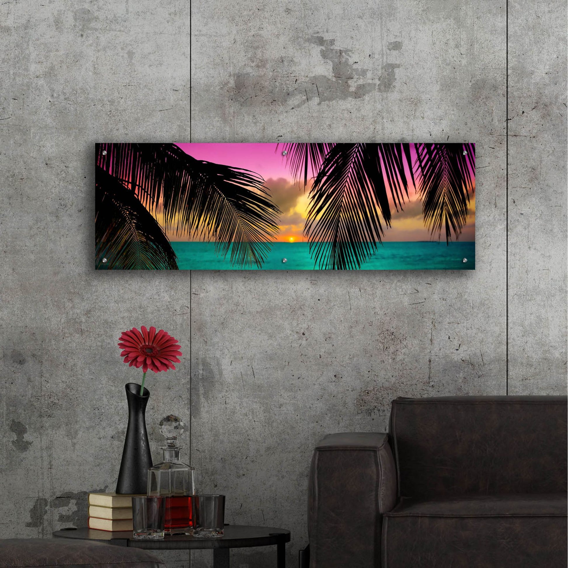 Epic Art ' Sun Palms' by Jack Reed, Acrylic Glass Wall Art,48x16