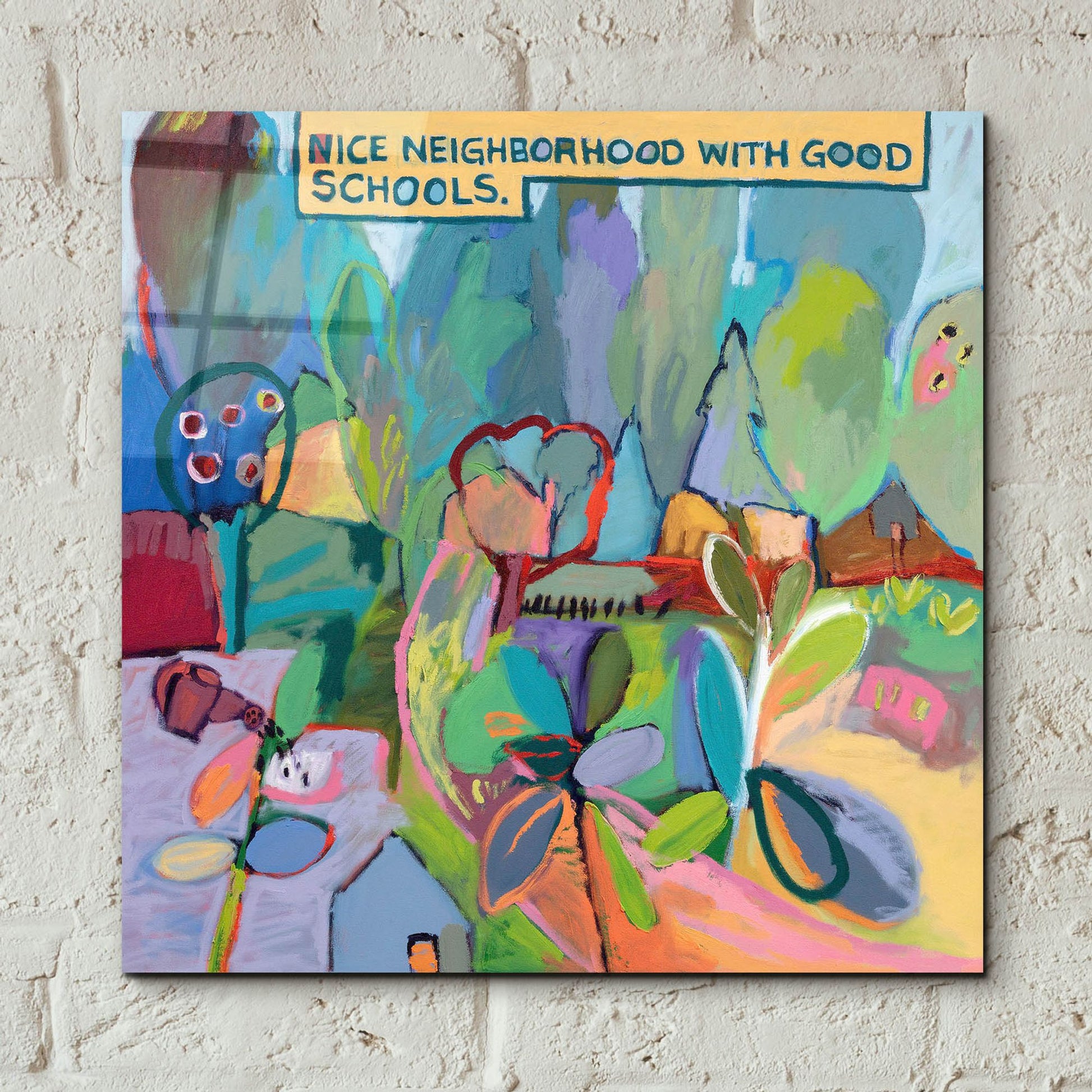 Epic Art ' Nice Neighborhood With Good Schools' by Jane Schmidt, Acrylic Glass Wall Art,12x12