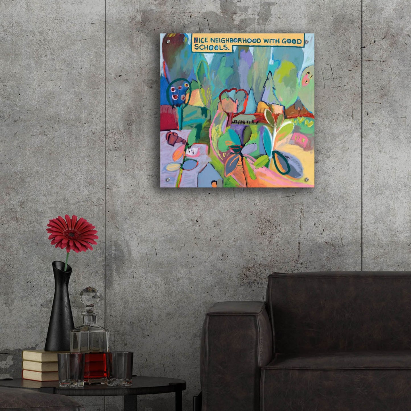 Epic Art ' Nice Neighborhood With Good Schools' by Jane Schmidt, Acrylic Glass Wall Art,24x24