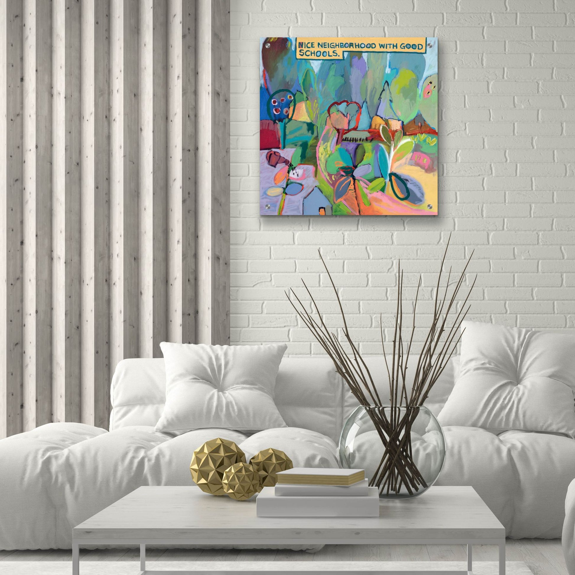 Epic Art ' Nice Neighborhood With Good Schools' by Jane Schmidt, Acrylic Glass Wall Art,24x24