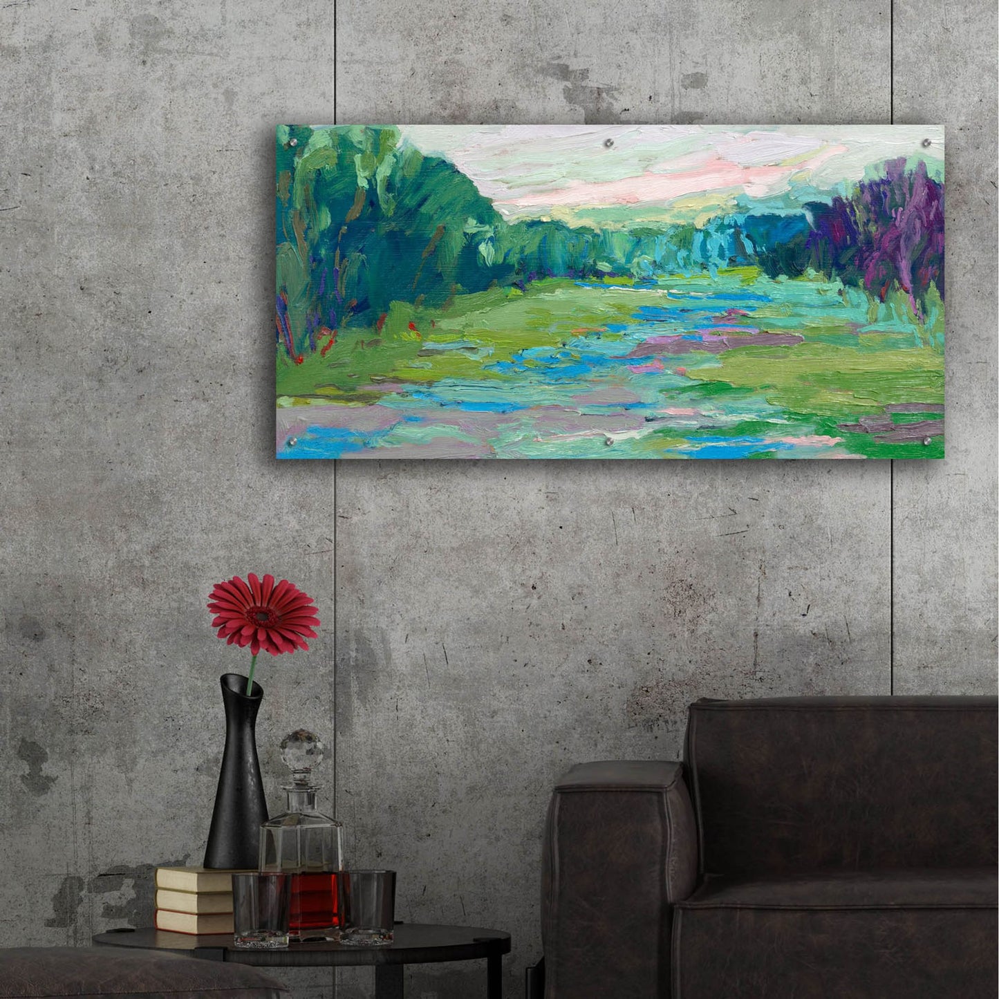 Epic Art ' Spring Fed Creek' by Jane Schmidt, Acrylic Glass Wall Art,48x24