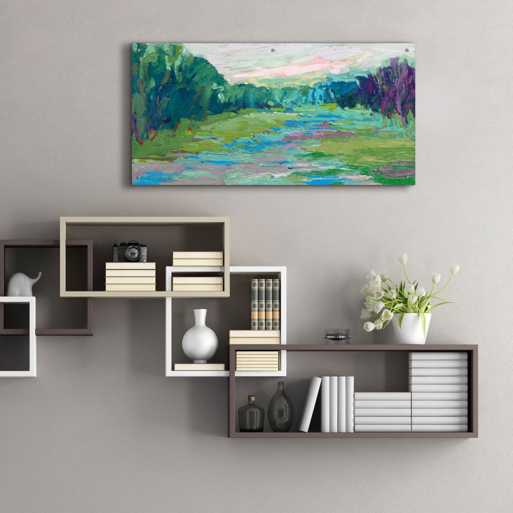 Epic Art ' Spring Fed Creek' by Jane Schmidt, Acrylic Glass Wall Art,48x24