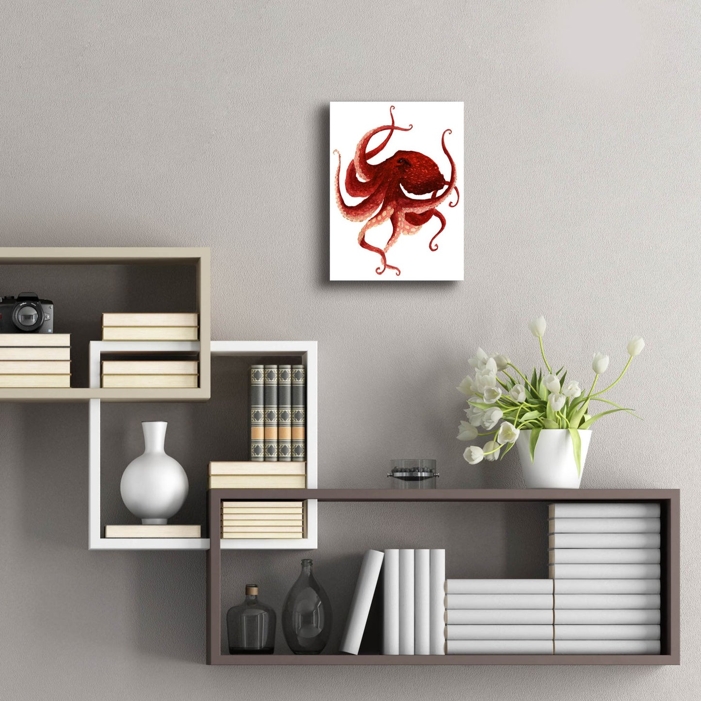 Epic Art ' Giant Pacific Octopus, Red' by Jeannine Saylor, Acrylic Glass Wall Art,12x16