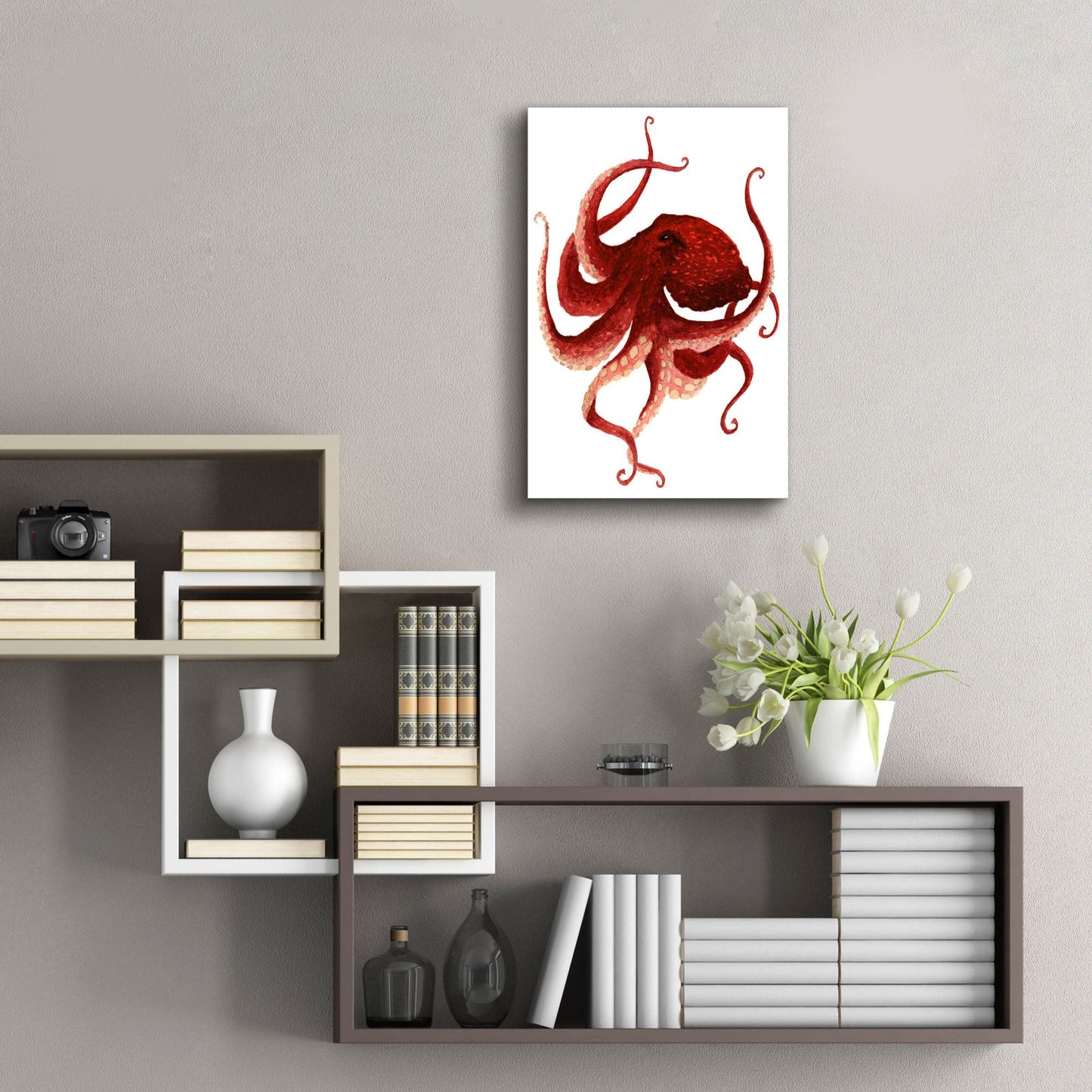 Epic Art ' Giant Pacific Octopus, Red' by Jeannine Saylor, Acrylic Glass Wall Art,16x24