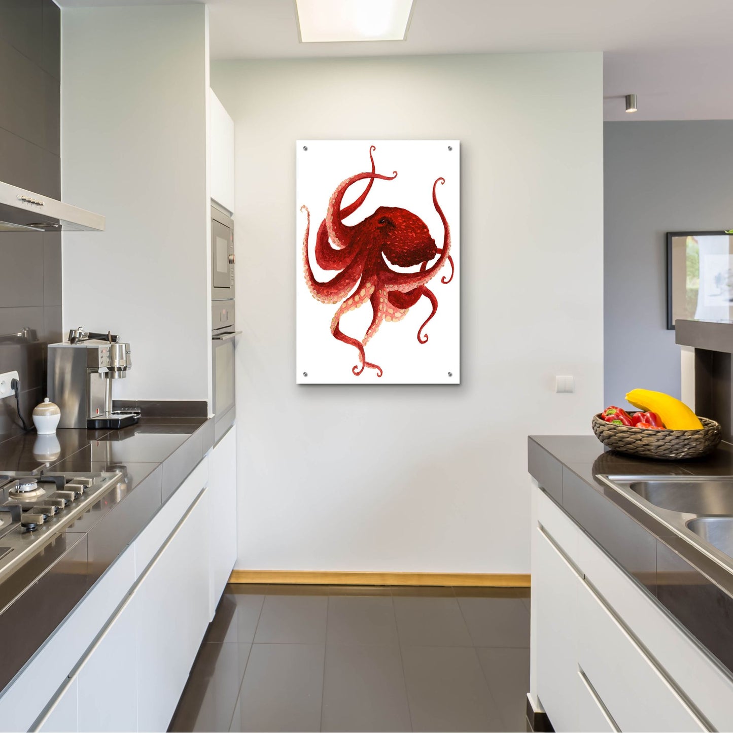 Epic Art ' Giant Pacific Octopus, Red' by Jeannine Saylor, Acrylic Glass Wall Art,24x36