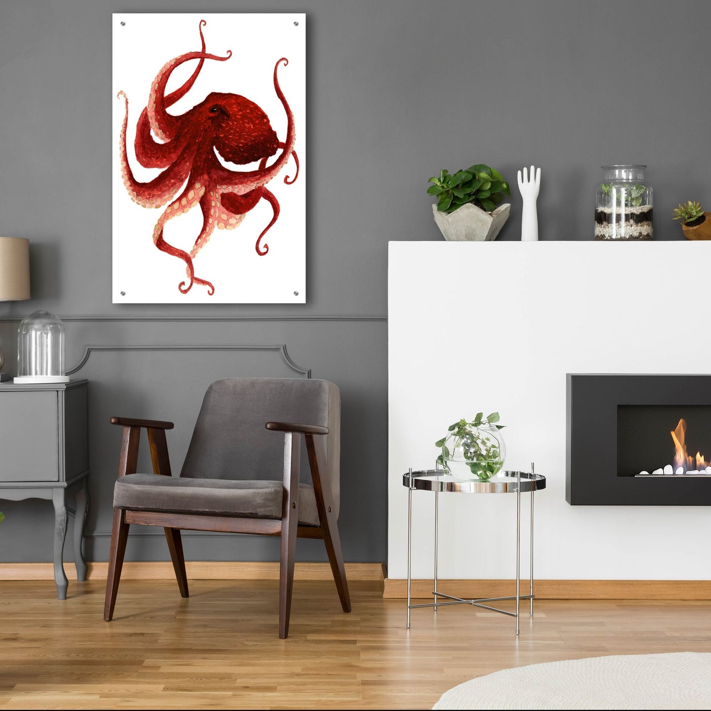 Epic Art ' Giant Pacific Octopus, Red' by Jeannine Saylor, Acrylic Glass Wall Art,24x36