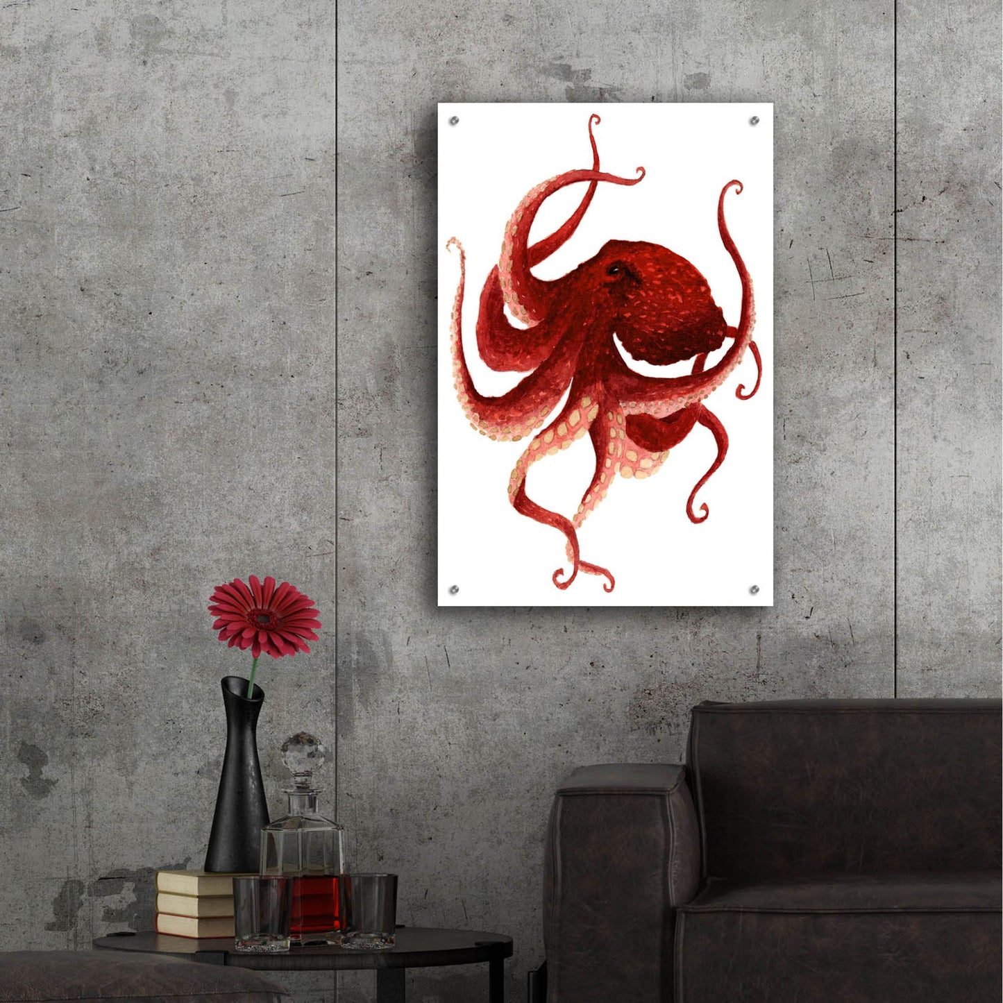 Epic Art ' Giant Pacific Octopus, Red' by Jeannine Saylor, Acrylic Glass Wall Art,24x36