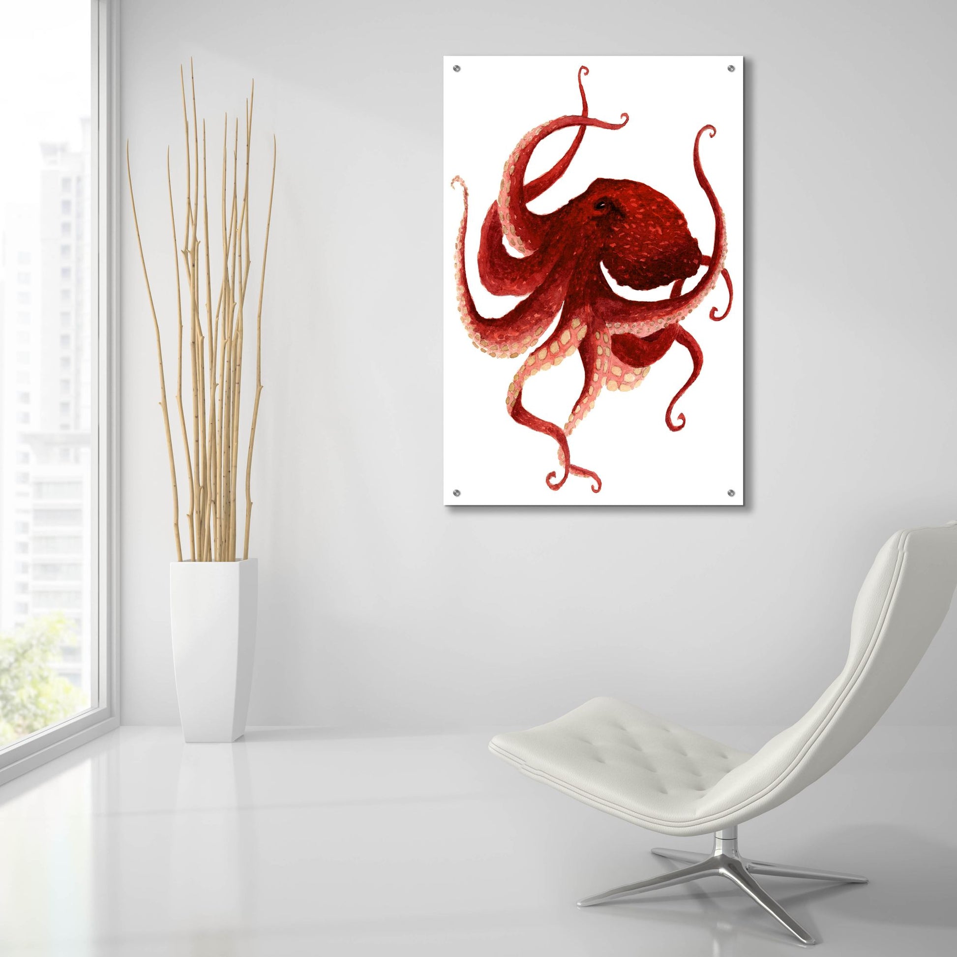 Epic Art ' Giant Pacific Octopus, Red' by Jeannine Saylor, Acrylic Glass Wall Art,24x36