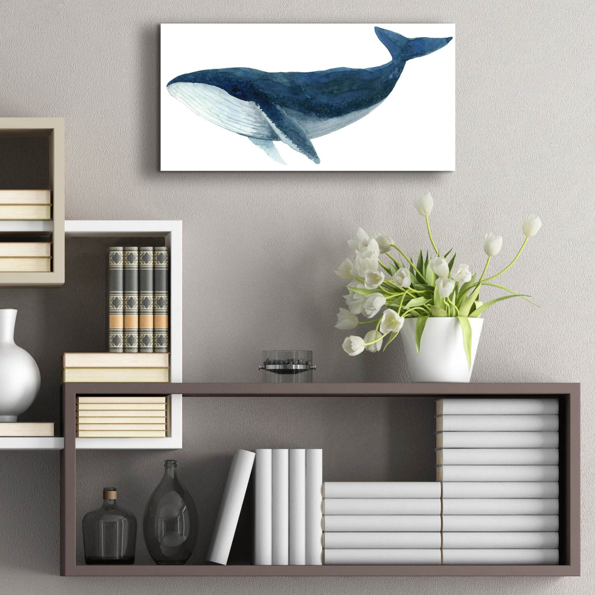 Epic Art ' Humpback Whale, Blue' by Jeannine Saylor, Acrylic Glass Wall Art,24x12