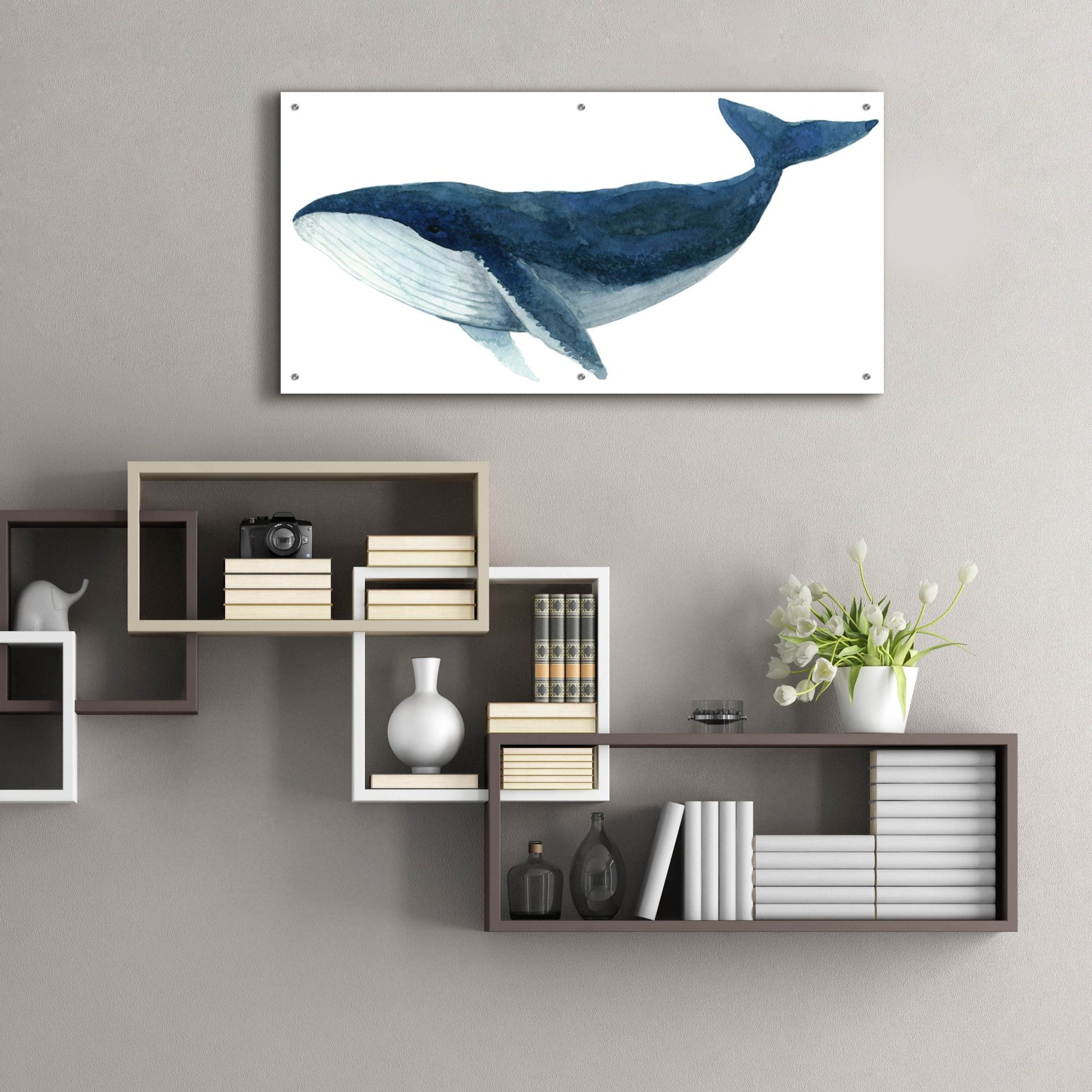 Epic Art ' Humpback Whale, Blue' by Jeannine Saylor, Acrylic Glass Wall Art,48x24