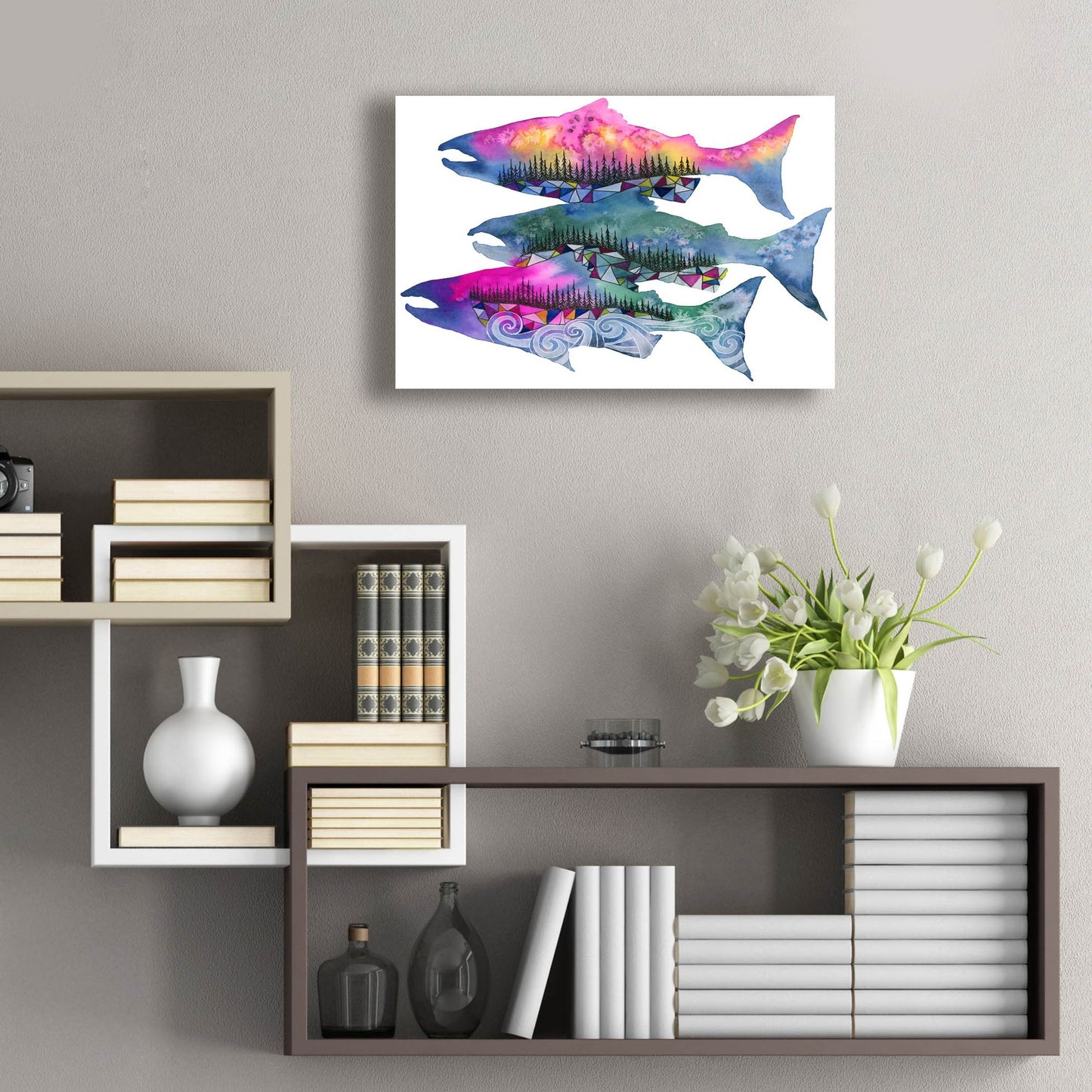 Epic Art ' Salmon Season' by Jeannine Saylor, Acrylic Glass Wall Art,24x16