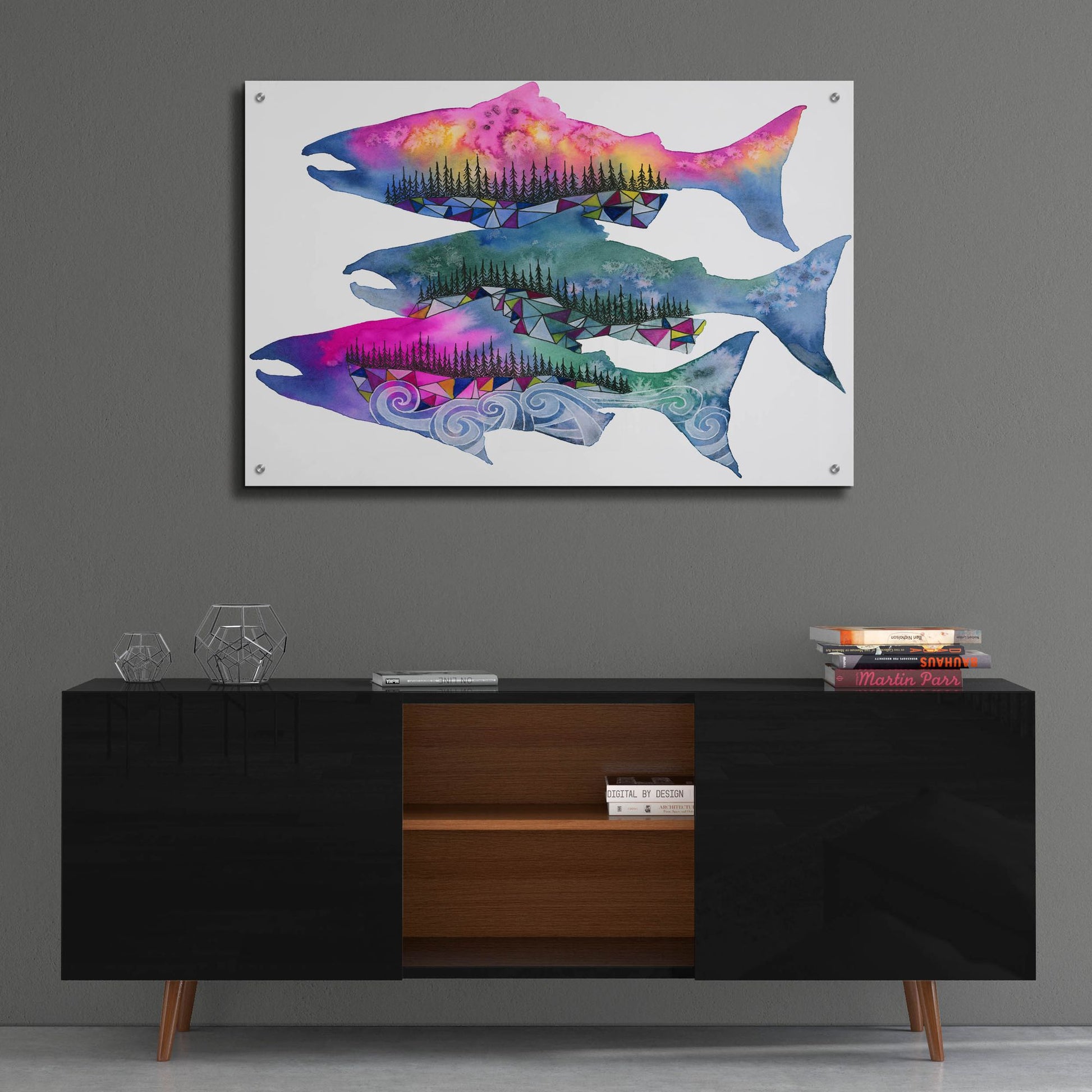 Epic Art ' Salmon Season' by Jeannine Saylor, Acrylic Glass Wall Art,36x24