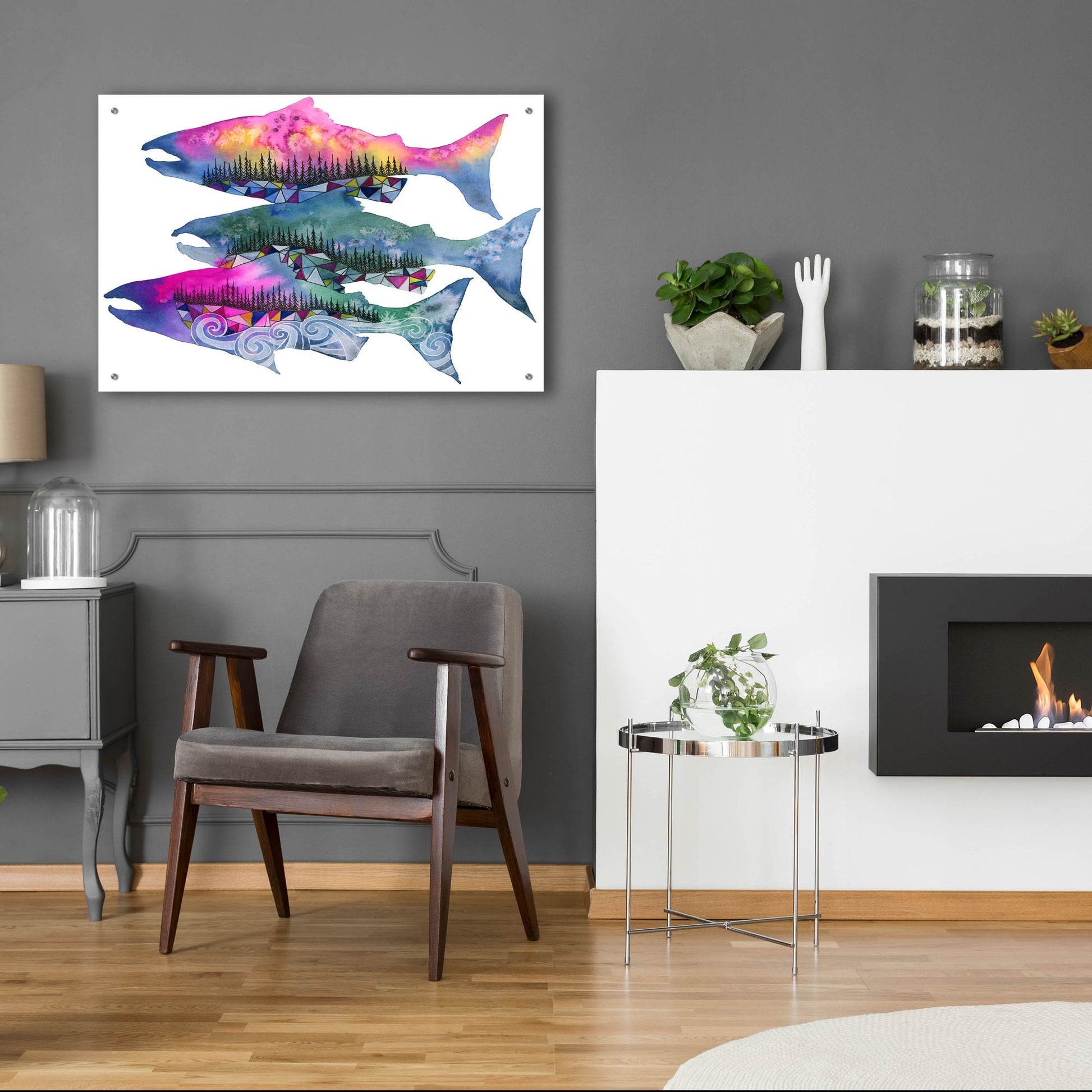 Epic Art ' Salmon Season' by Jeannine Saylor, Acrylic Glass Wall Art,36x24