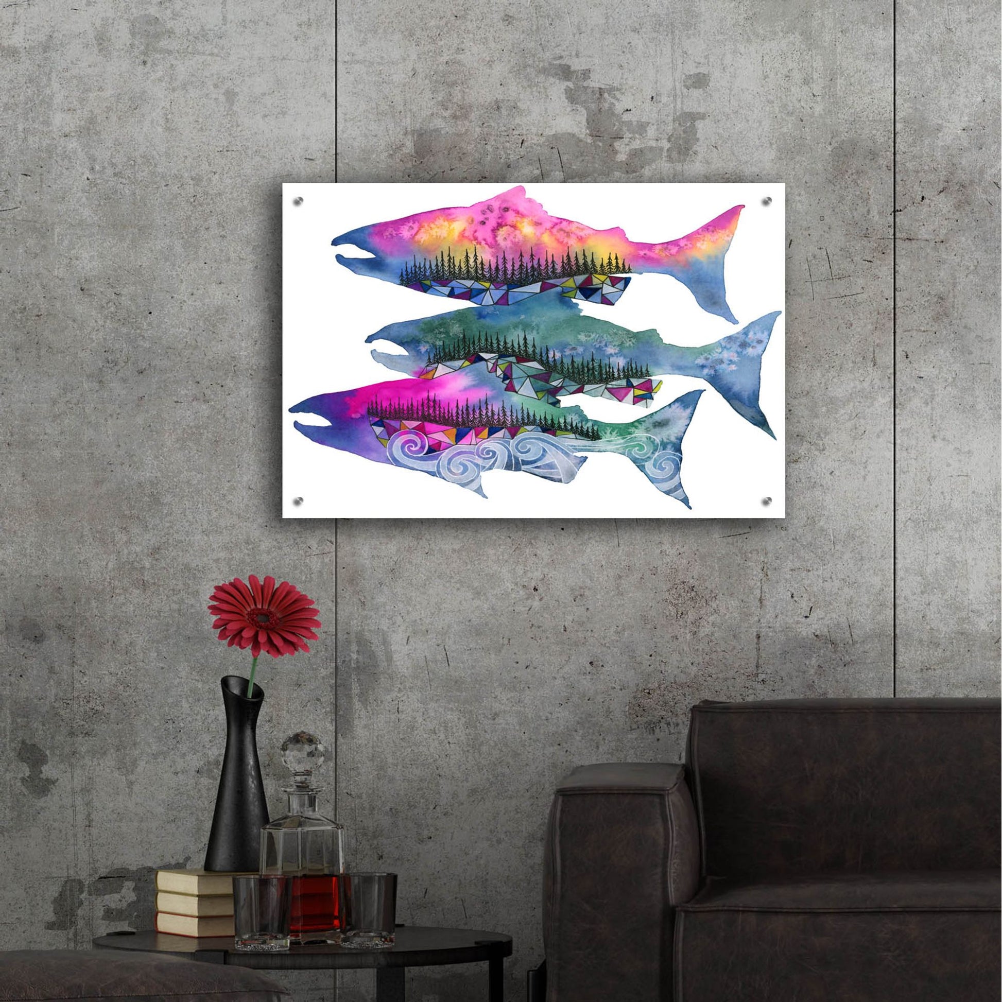 Epic Art ' Salmon Season' by Jeannine Saylor, Acrylic Glass Wall Art,36x24