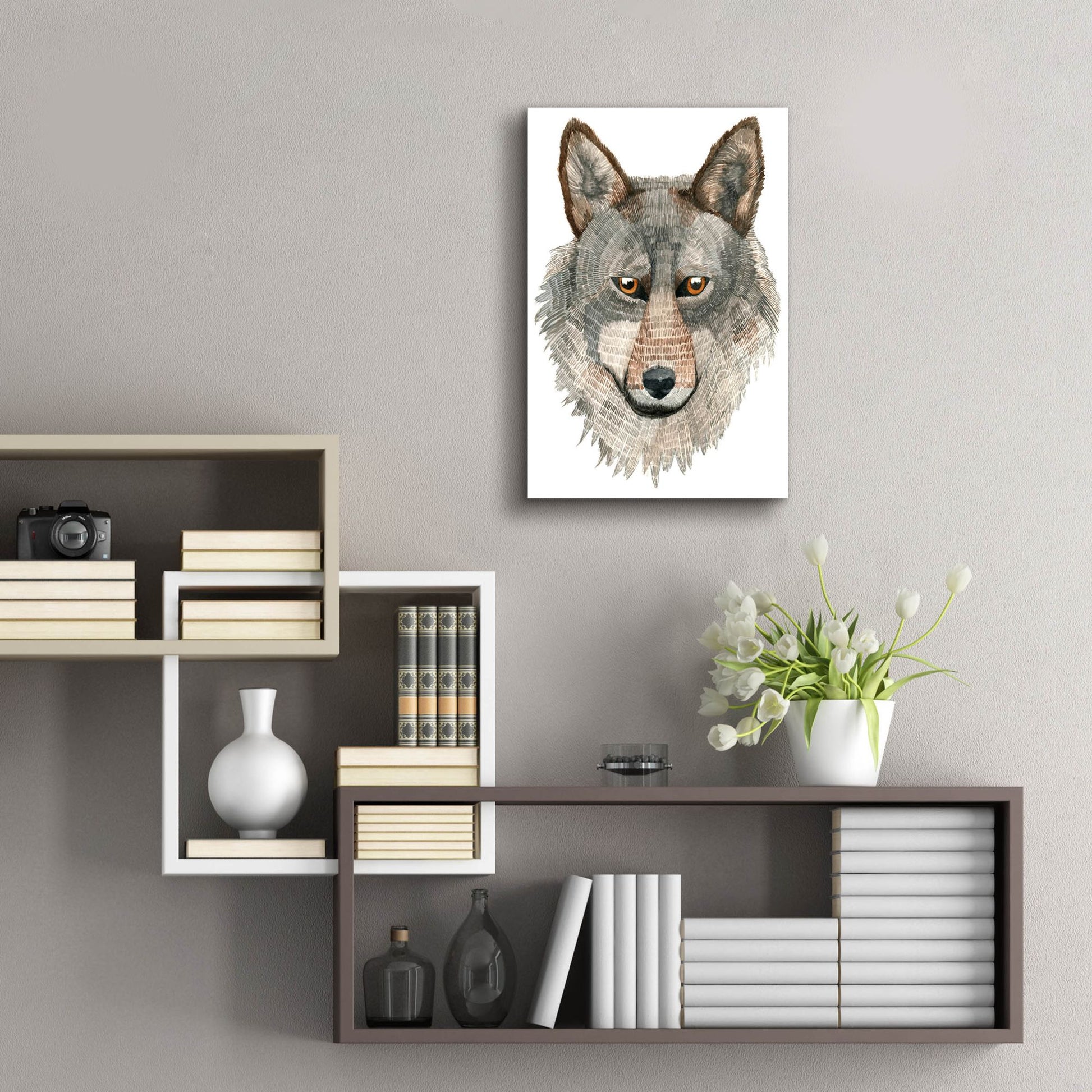 Epic Art ' Wolf' by Jeannine Saylor, Acrylic Glass Wall Art,16x24